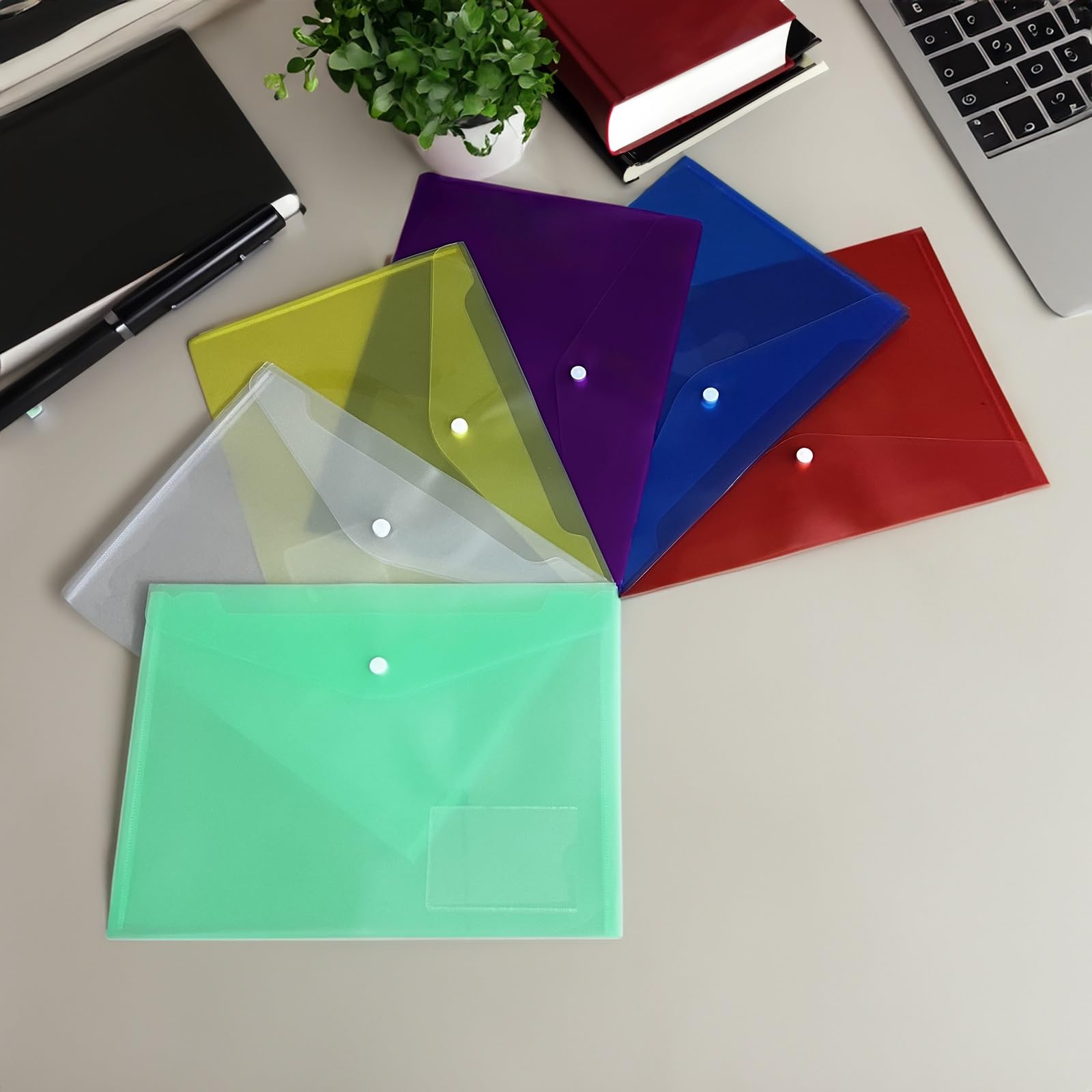 30 pcs Plastic File Folders, Letter Size / A4 Size File Organizer Waterproof Clear File Envelopes for School Home Work Office, 6 Color Folders for Documents