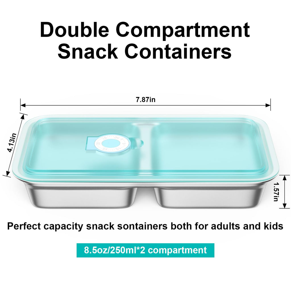 Hotbird Reusable Stainless Steel Snack Containers with Lids for Kids Todder Adults Double Compartment Grab and Go Food Storage Snackle Box Container,16 oz, 4 Pack, BPA Free