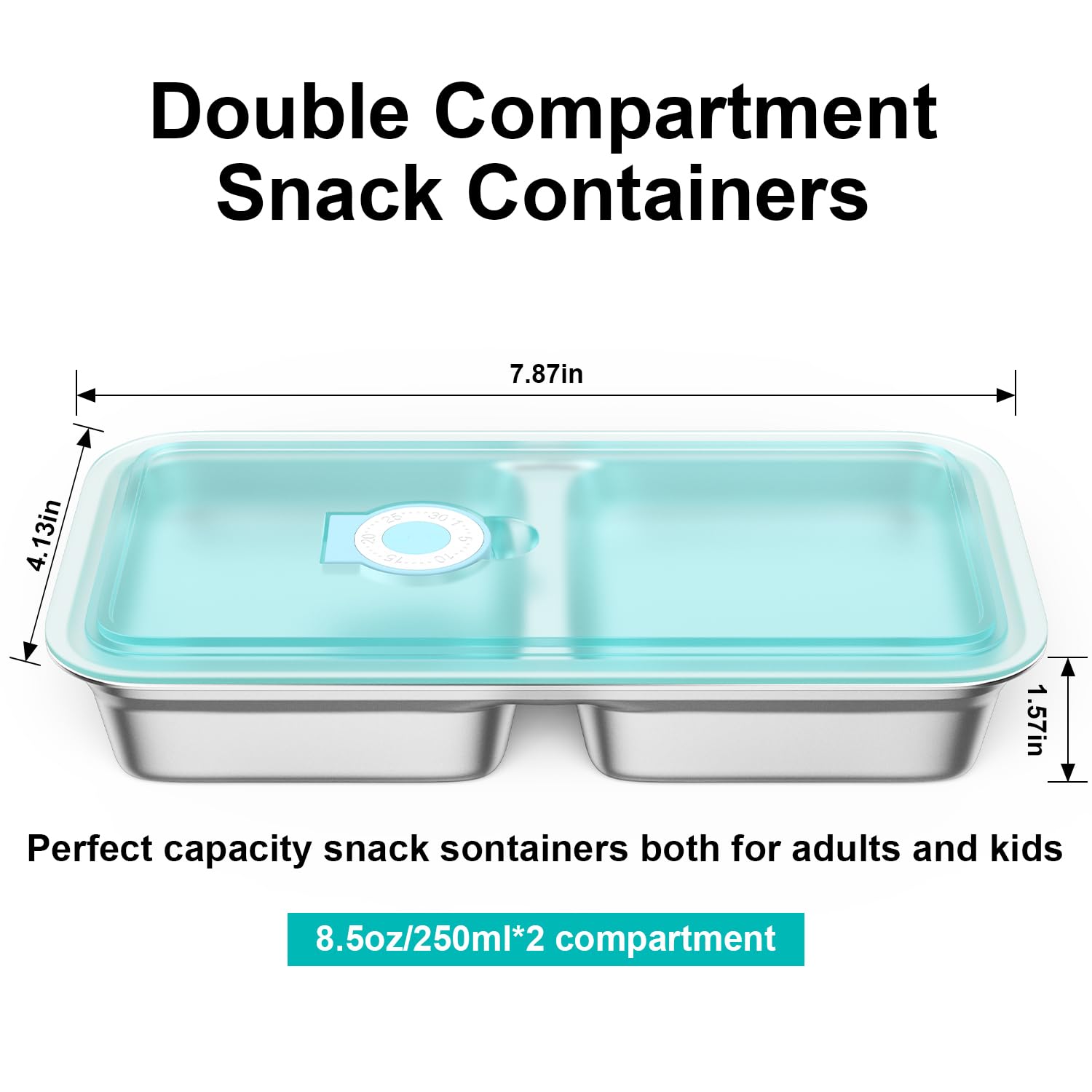 Hotbird Reusable Stainless Steel Snack Containers with Lids for Kids Todder Adults Double Compartment Grab and Go Food Storage Snackle Box Container,16 oz, 4 Pack, BPA Free