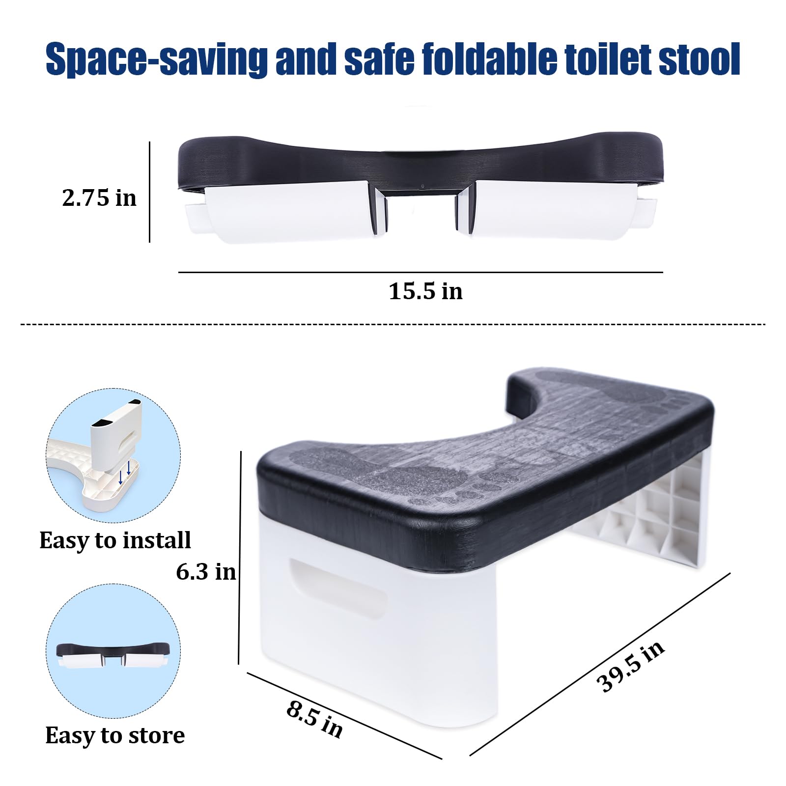 Folding Toilet Stool, Potty Step Stool, Bathroom, Foldable Poop Stool Poop Stool | Bathroom Accessories for All Ages | Sitting Posture Foot Stool, Black