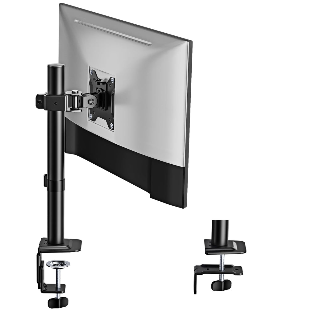monTEK Single Monitor Stand, Stable Monitor Arm for 17-32 inch& 22lbs Capacity Screen, Height Adjustable Desk Mount with C Clamp and Grommet Base, VESA 75 * 75MM/ 100 * 100MM