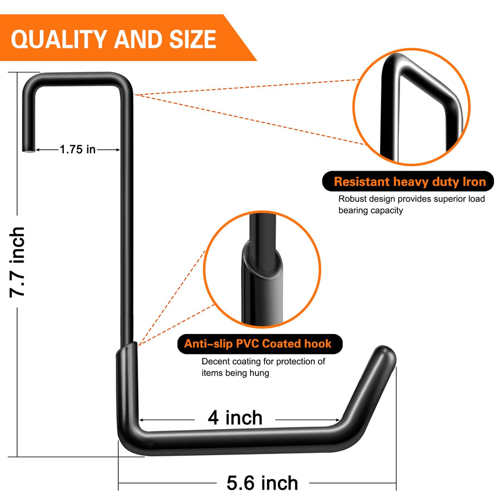 Rafter Hanger Large S Garage Hooks Bike Storage System Holder Organizer, with Non Slip Coating, for Organizing Hanging Basket, Ladders,Bicycle Wheel,Ropes and Bulk Items (6Pack, Black)