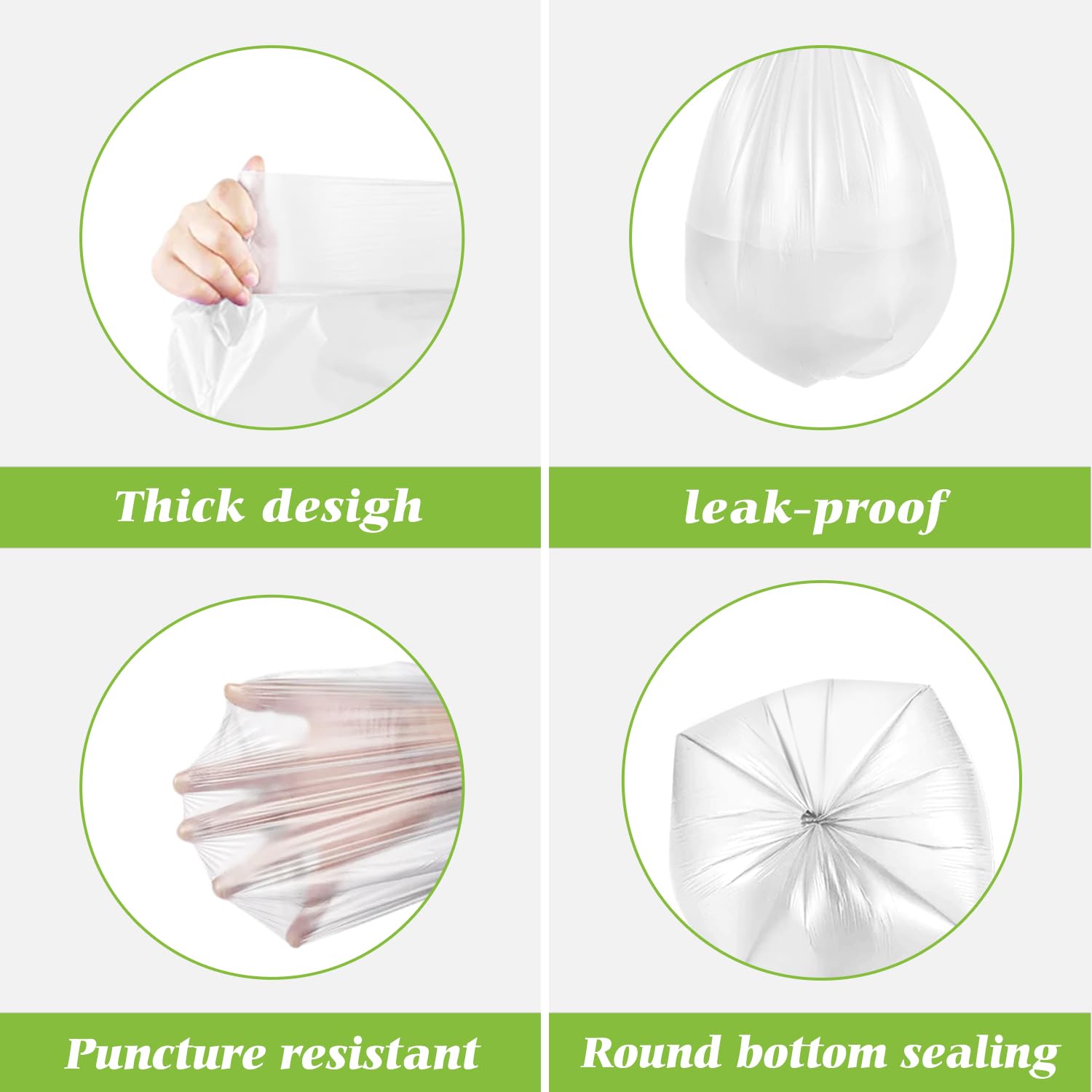 25 Litres Small garbage bags 220 Counts Strong Trash Bags by Teivio, Bathroom Trash Can Bin Liners,25L/ 6 Gallon Plastic Bags for home office kitchen sac poubelle,Clear