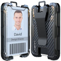 LIUGX Carbon Fiber Badge Holder, ID Card Holder with Metal Clip - Heavy Duty Portable Wallet (Holds 1 to 4 Cards),for Office Police Worker Outdoor,Black