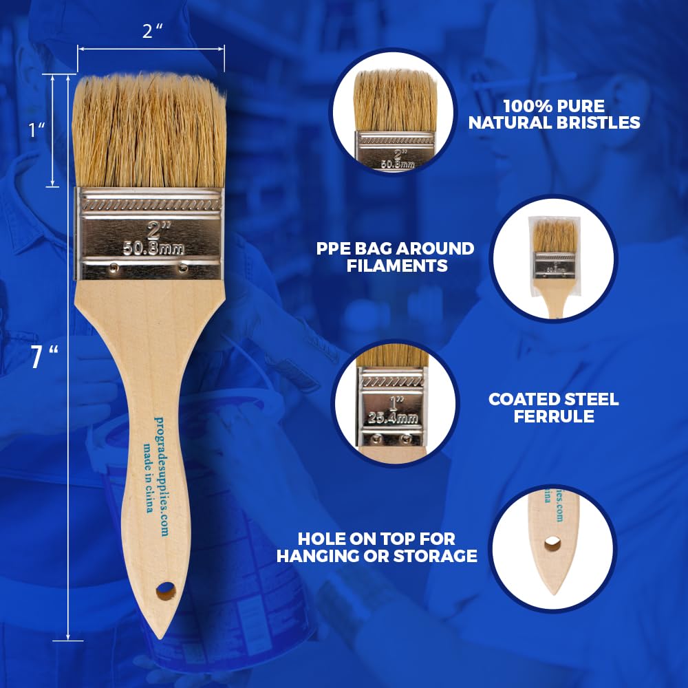Pro Grade - Chip Paint Brushes - 24 Ea 2 Inch Chip Paint Brush Light Brown