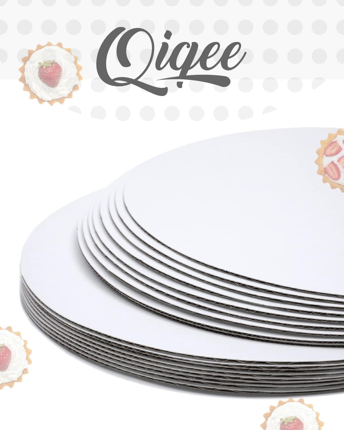 qiqee 12 Inch White Cake Boards Round 30-Packs Circles Rounds Base Food-Grade Cardboard Cake Plate(Thinner But Stronger)