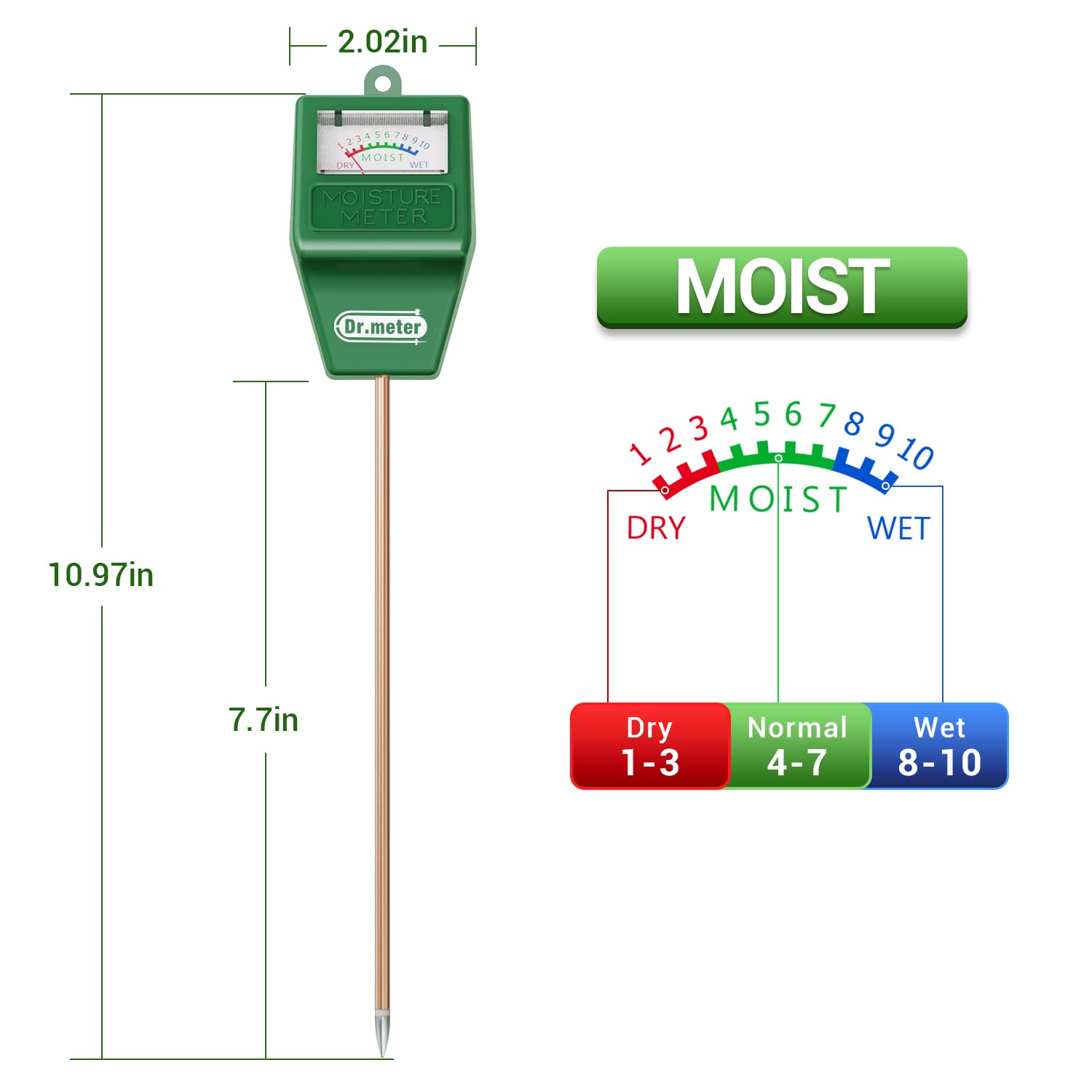 Soil Moisture Meter, Dr.meter 2 Pack Moisture Meter for Plants, Great for Garden Lawn Farm Indoor & Outdoor Use, Soil Tester Hygrometer Sensor for House Plants, Gardening Gifts, No Battery Needed