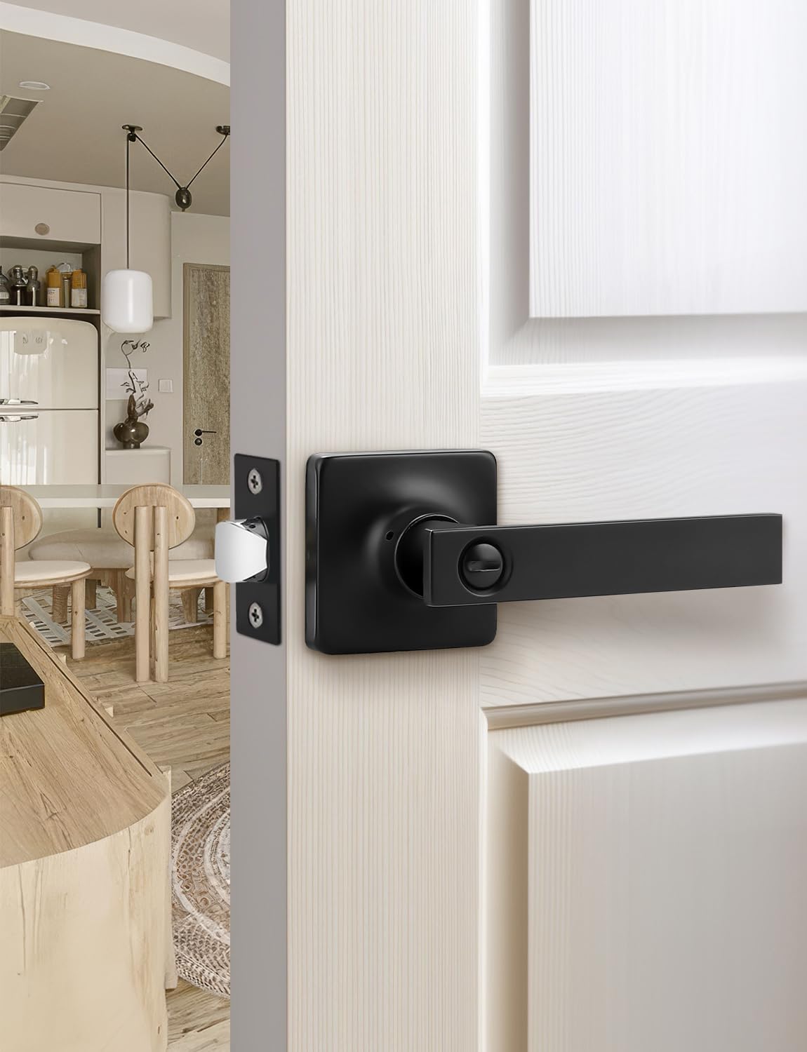 Mengico 1 Pack Black Privacy Lever Door Handle Interior with Lock, Heavy Duty Square Door Lever for Bed/Bath, Keyless Door Locksets, Reversible for Left Right Handed Doors