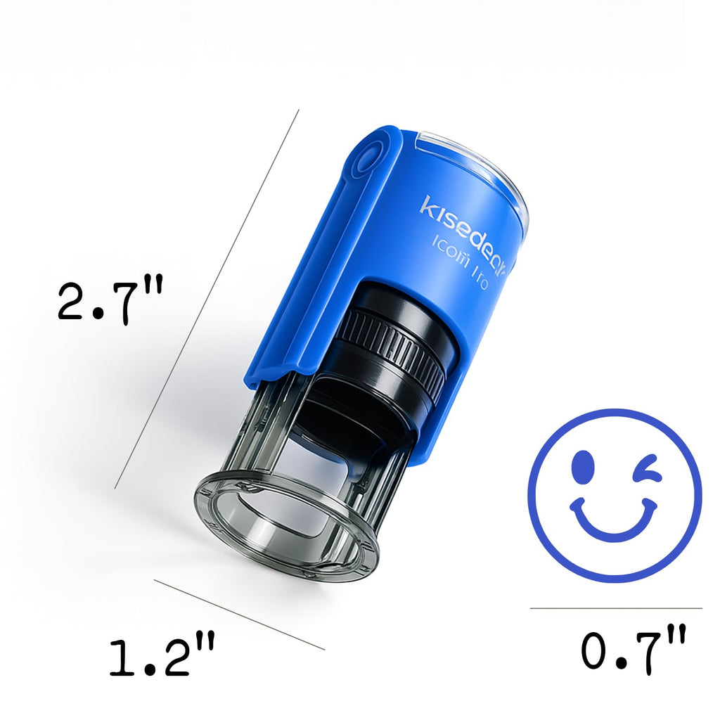 Self-Inking Thumbs Up & Smiley Face Stamp (18mm) - Blue Pre-Inked Rubber Stamp for Teacher Grading, Customer Service Gratitude, Office Appreciation & "Service with a Smile" - Refillable (Blue Ink)