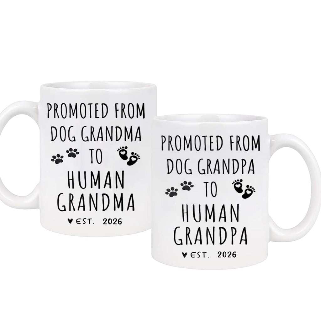 Promoted from Dog Grandparents to Human Grandparents 2026 Coffee Mug, Pregnancy Announcement, New Grandpa and Grandma Gift, Baby Announcement Coffee Mugs