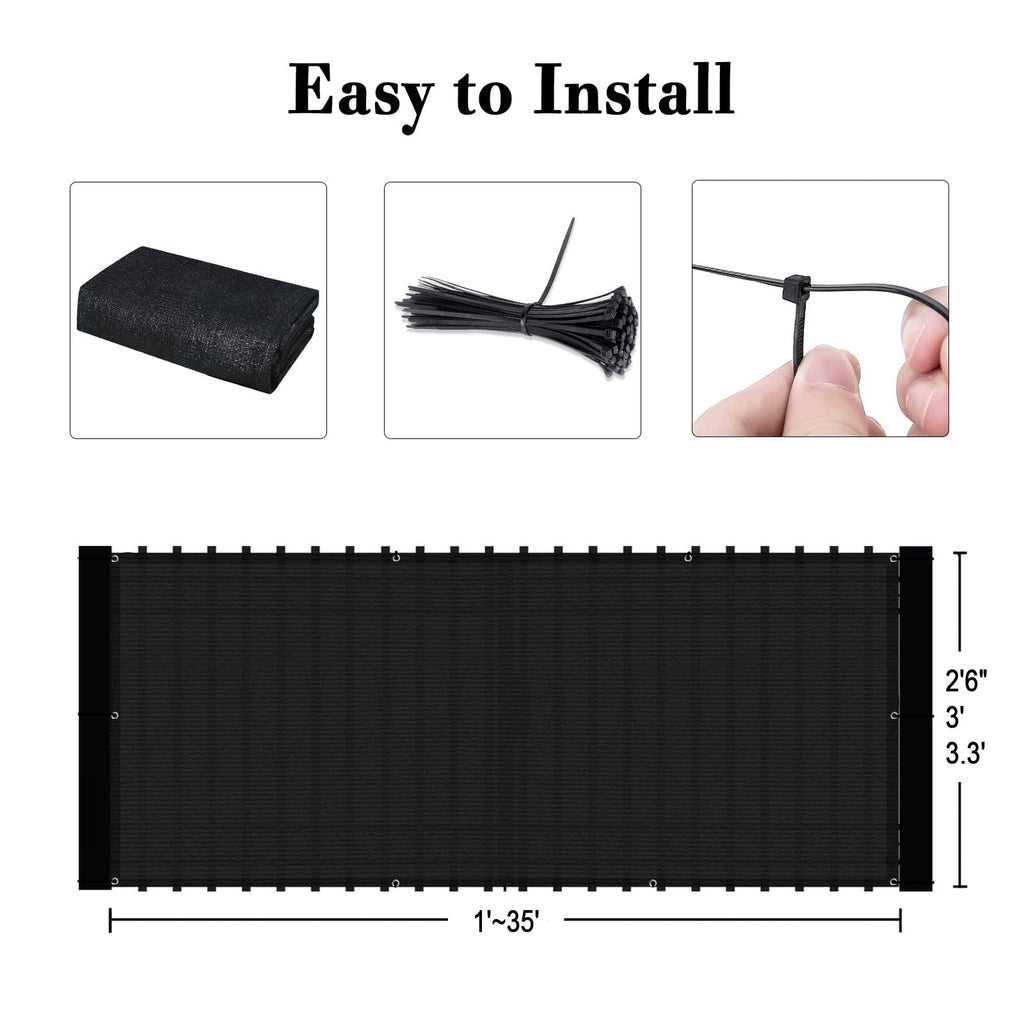 SUNLAX 3'x10' Black Balcony Privacy Screen Fence Windscreen Cover Fabric Shade Mesh Cloth with Grommets UV Protection for Patio, Backyard, Porch, Railing Shield 90%