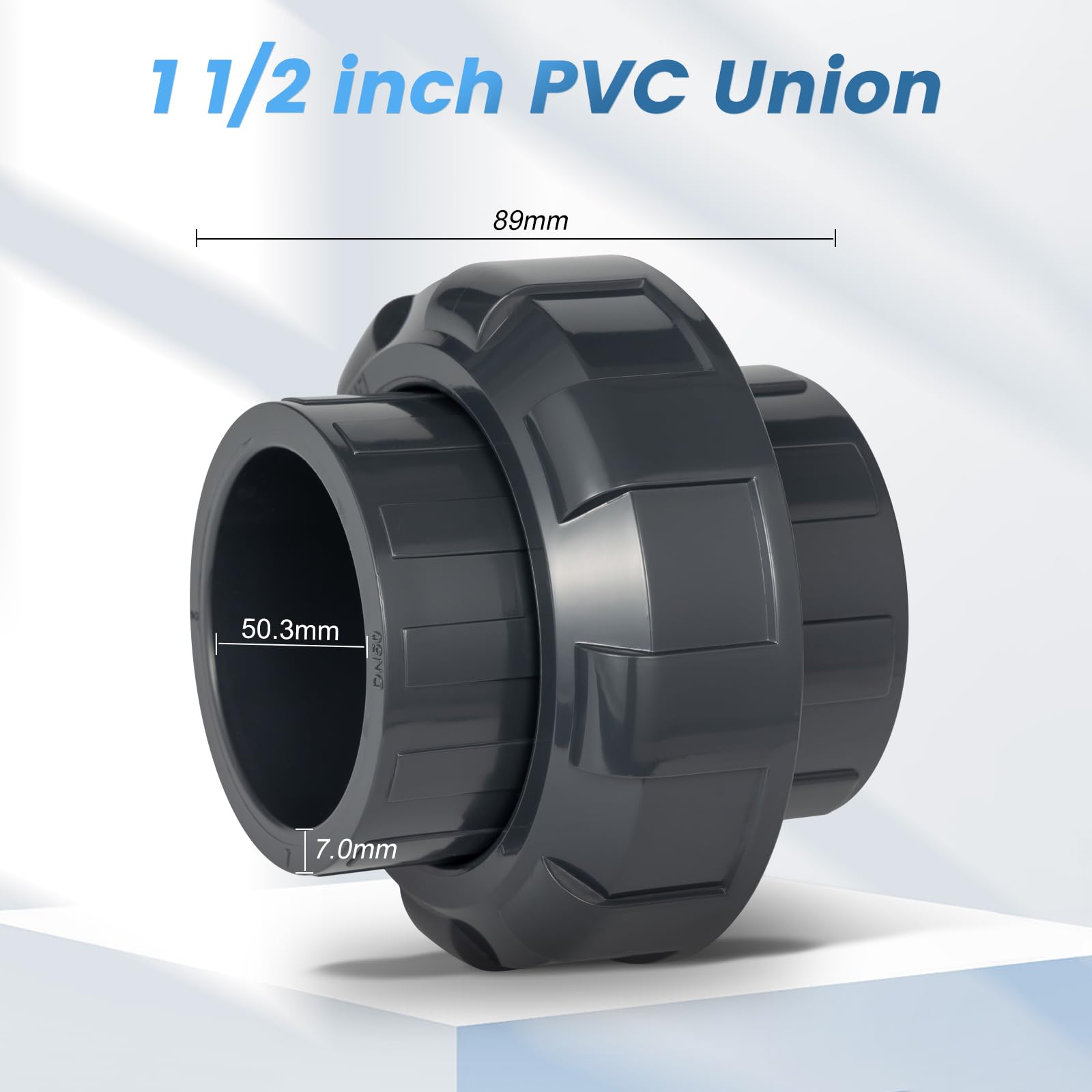 Wacjak 1.5" PVC Union Pipe Fitting 2-Pack, Rigid PVC-U Coupling for Outdoor Plumbing, Pool Pump Connections, 200 PSI Easy-Install Adapters