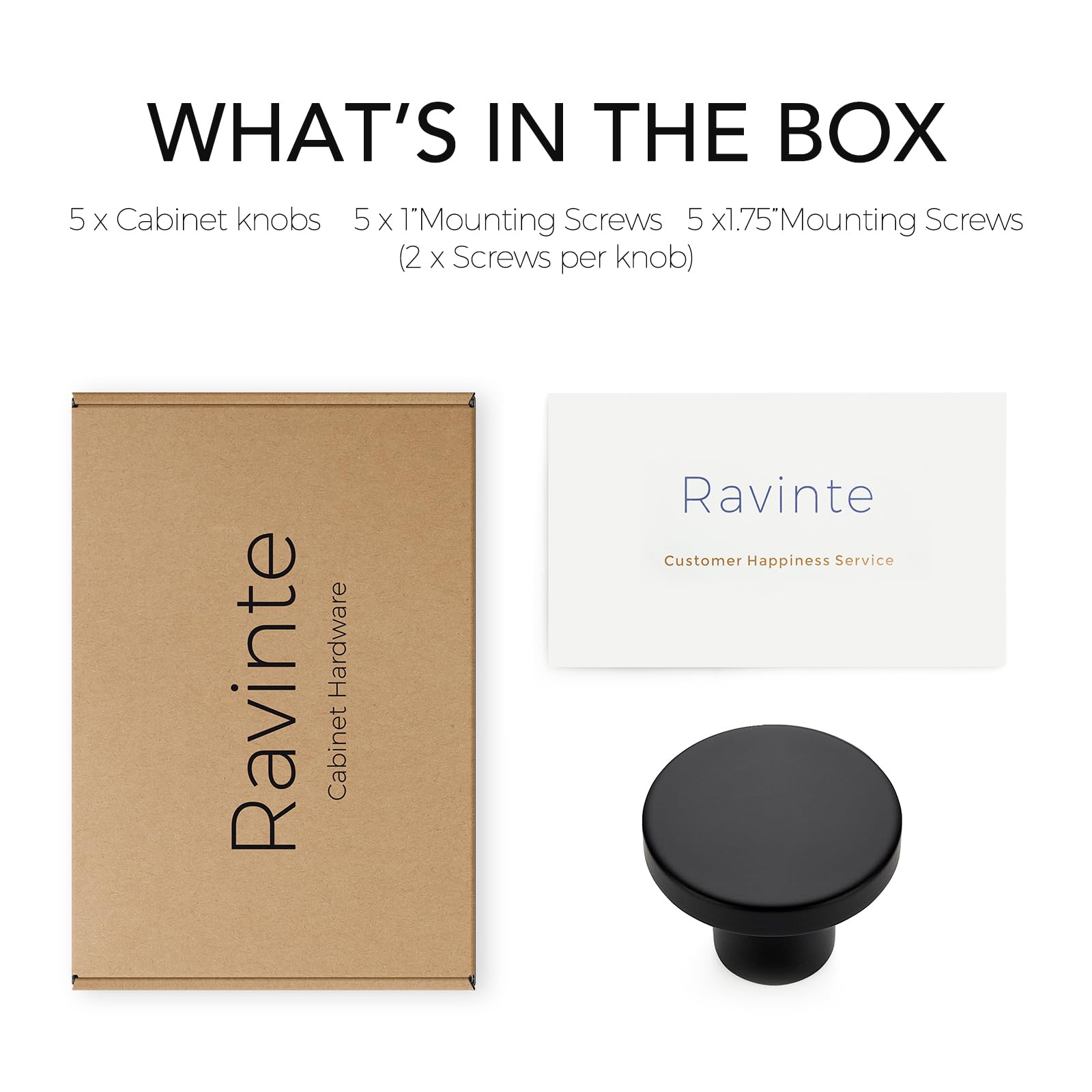 Ravinte 5 Pack Matte Black Round Cabinet Knobs Solid Dresser Knobs Drawer Pulls Black Cupboard Knobs for Modern Kitchen Cabinet Hardware