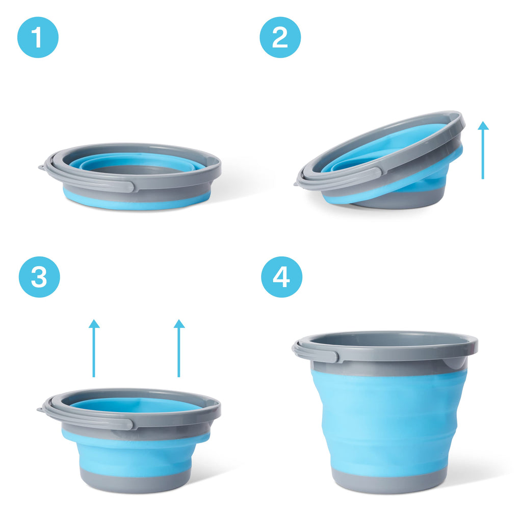 Bramble - 3 Pack 5 Litre Collapsible Buckets, Multi-use Portable Cleaning Buckets, Space Saving for Camping, Foldable to 5cm
