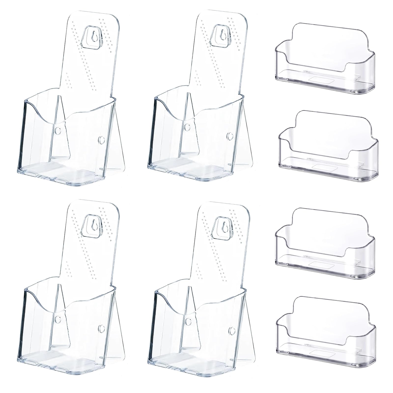 MYLEUS 4Pcs Acrylic Brochure Holder with 4 Business Card Holder, Office Tabletop Wall Mount Organizer, Brochure Display Stand, Trifold Holder Stand, Menu,Booklet, Literature, Display for Countertop
