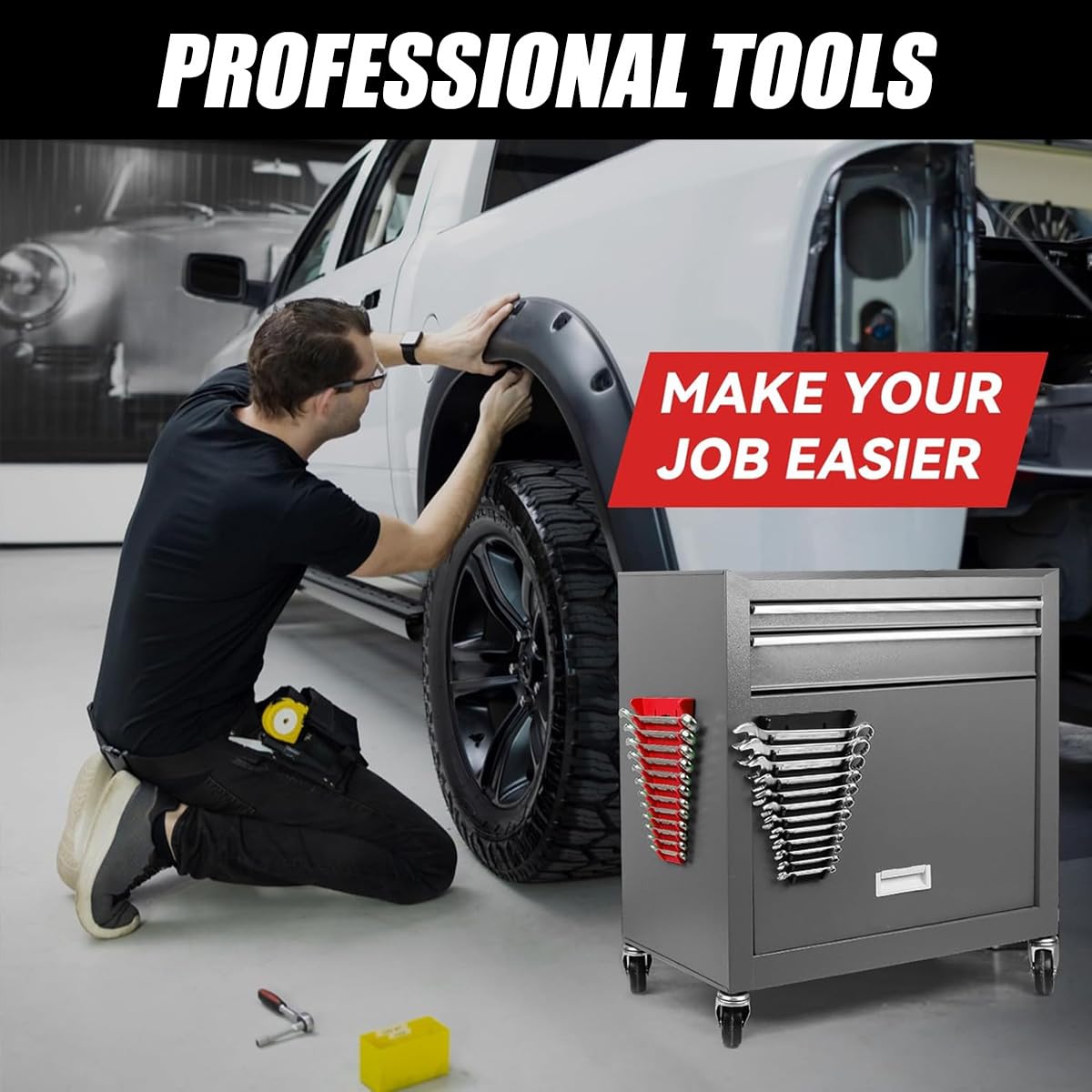Magnetic Wrench Organizer, Wrench Rack Tool Trays, Premium ABS Wrench Holder Tool Box Magnetic Wrench Holder with 12 Slots Standard Hanging Wrench Organizer for Tool Box and Wall