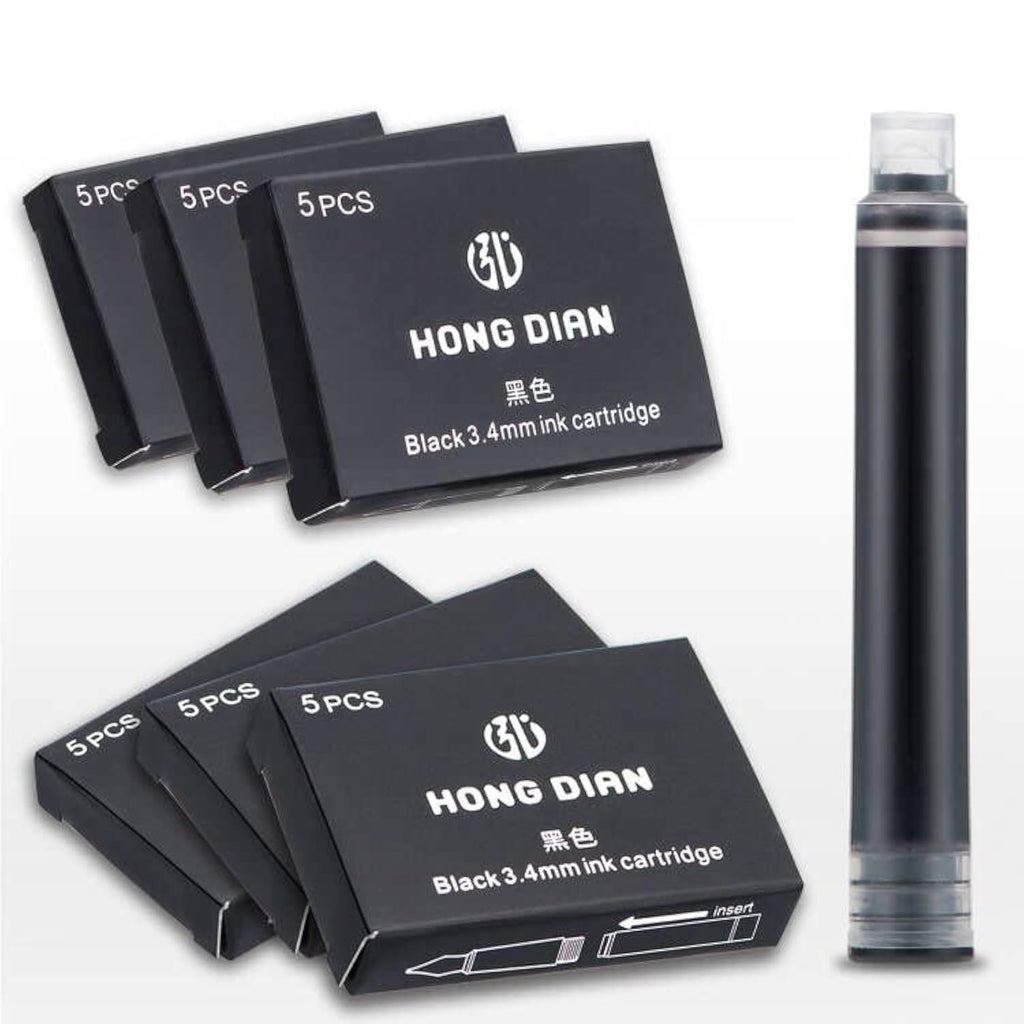 Asvine Fountain Pen Ink Cartridges Black Color, Set of 30 Refill Ink Cartridges, 3.4 mm Bore Diameter