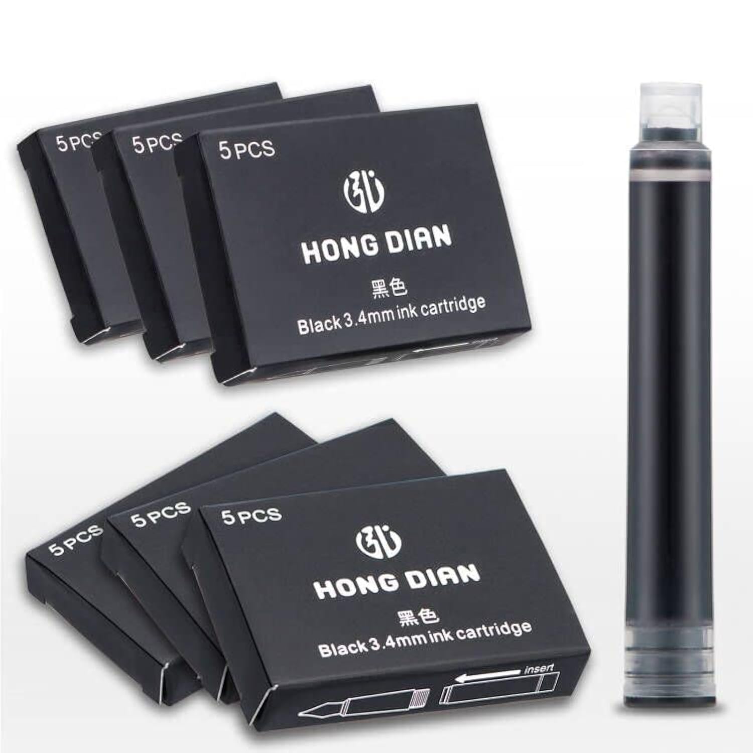 Asvine Fountain Pen Ink Cartridges Black Color, Set of 30 Refill Ink Cartridges, 3.4 mm Bore Diameter