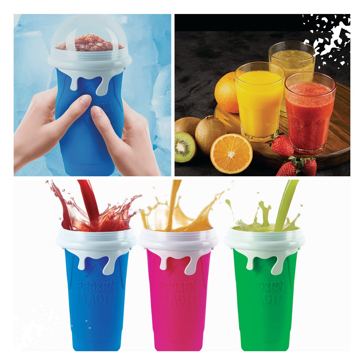 2 Pairs Slushy Maker Cup, Frozen Magic Squeeze Cup, 16.9 oz/500ml Slushy Squeeze Cup for Homemade Milkshake, Magic Slushy Maker Squeeze Cup, DIY Smoothie Maker (2 in Blue)