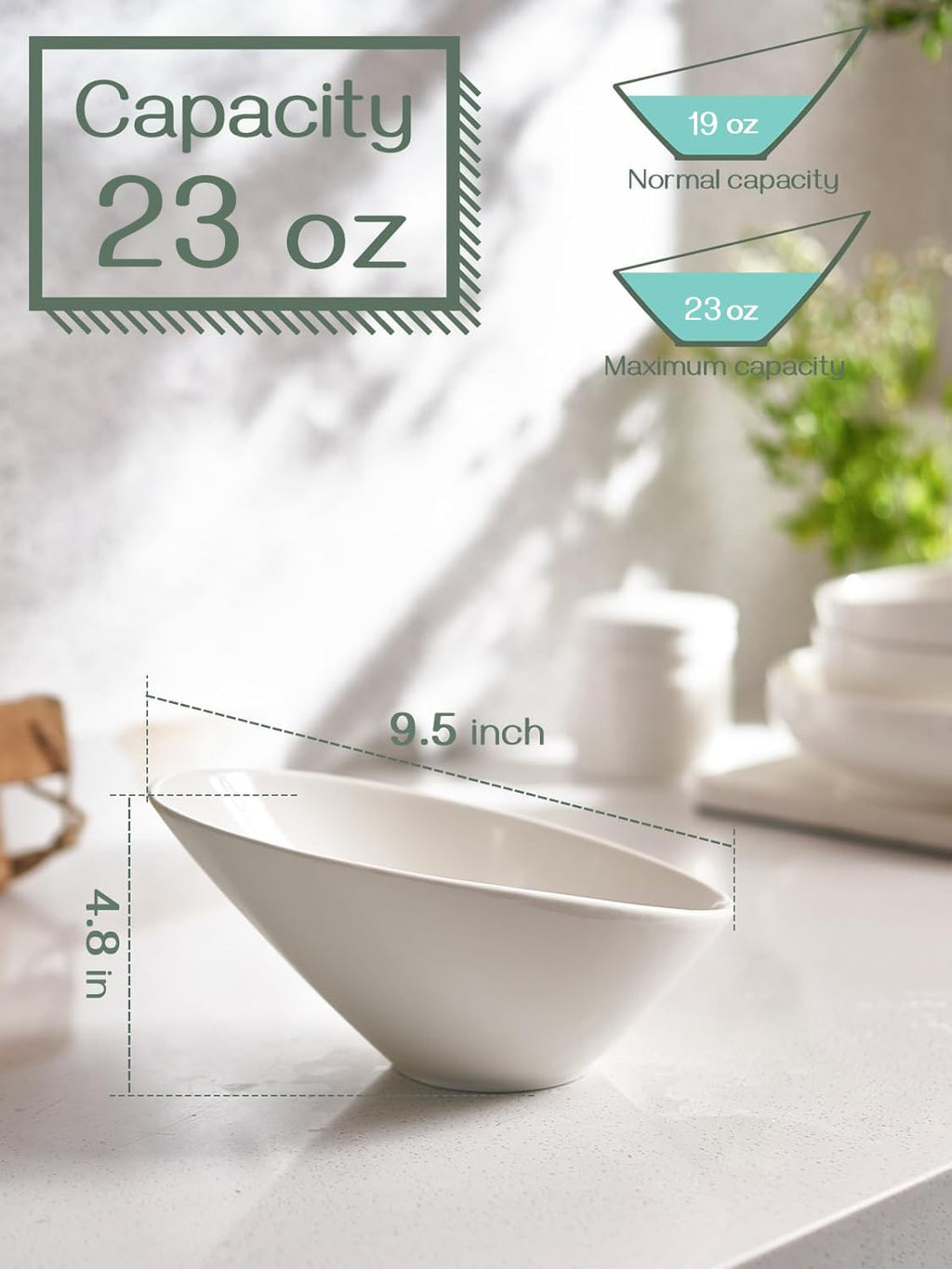 DOWAN Salad Bowls, 2 Packs Serving Bowls Porcelain, 26 Ounce Pasta Bowls, Elegant White Angled Serving Bowls for Salad, Pasta, Soup, Rice, Prep, Ideal for Restaurant