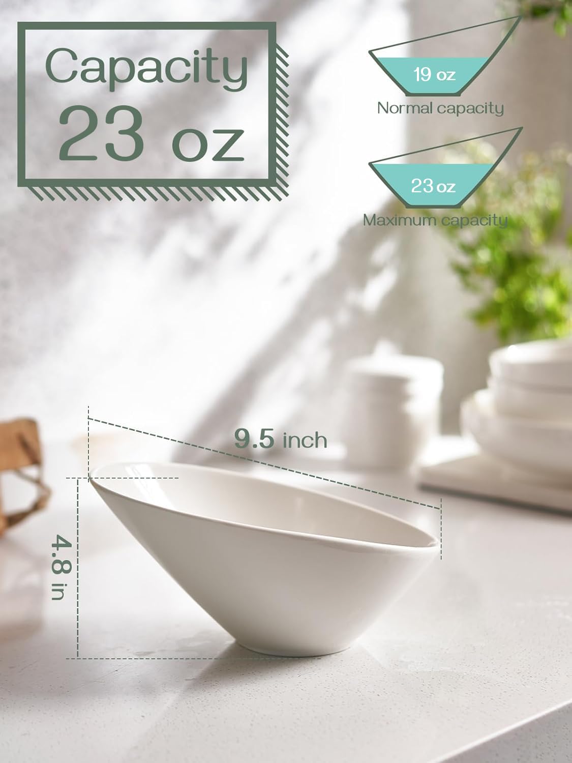 DOWAN Salad Bowls, 2 Packs Serving Bowls Porcelain, 26 Ounce Pasta Bowls, Elegant White Angled Serving Bowls for Salad, Pasta, Soup, Rice, Prep, Ideal for Restaurant