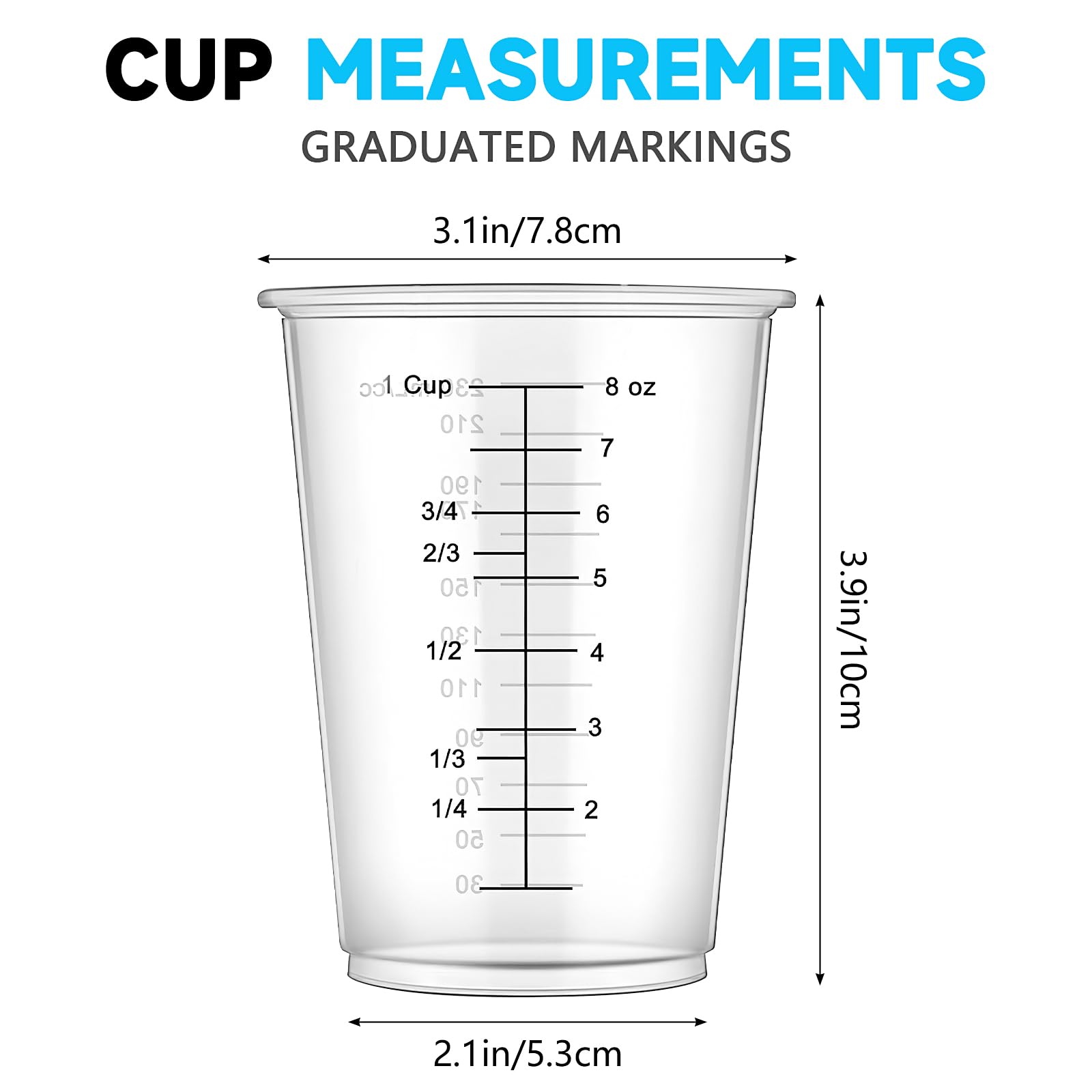 200Pcs Clear Plastic Measuring Cup, 8oz Disposable Measuring Cups Reusable Mixing Cups Graduated Cups for Epoxy Resin Stain Glue Paint Mixing