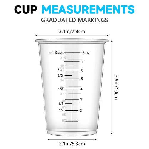 200Pcs Clear Plastic Measuring Cup, 8oz Disposable Measuring Cups Reusable Mixing Cups Graduated Cups for Epoxy Resin Stain Glue Paint Mixing