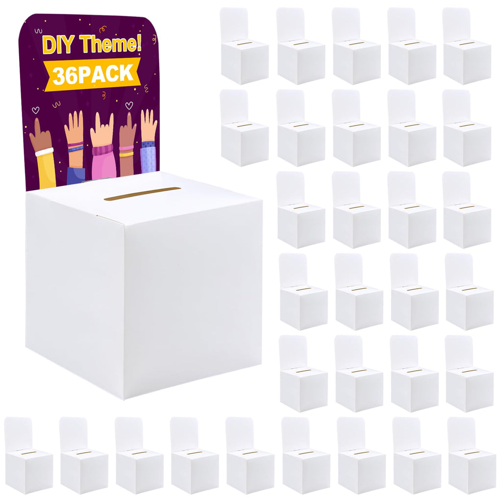rzoixuur 36 Pack Suggestion box，Raffle boxes with slot，Donation boxes for fundraising，White cardboard boxes6.5x4.5x4.5Inch，Ballot box with slot，For Collecting Business Card Voting Contest