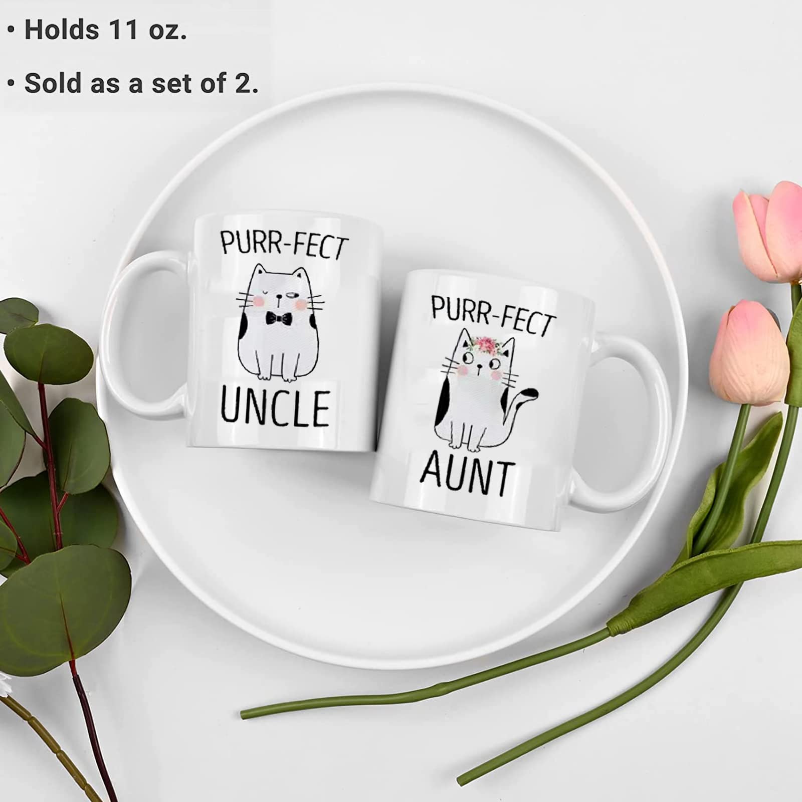 Purr-fect Aunt & Uncle Coffee Mugs - Pregnancy Announcement & Couple Gift for Uncle & Aunt - Perfect for Birthday, Christmas & Anniversary