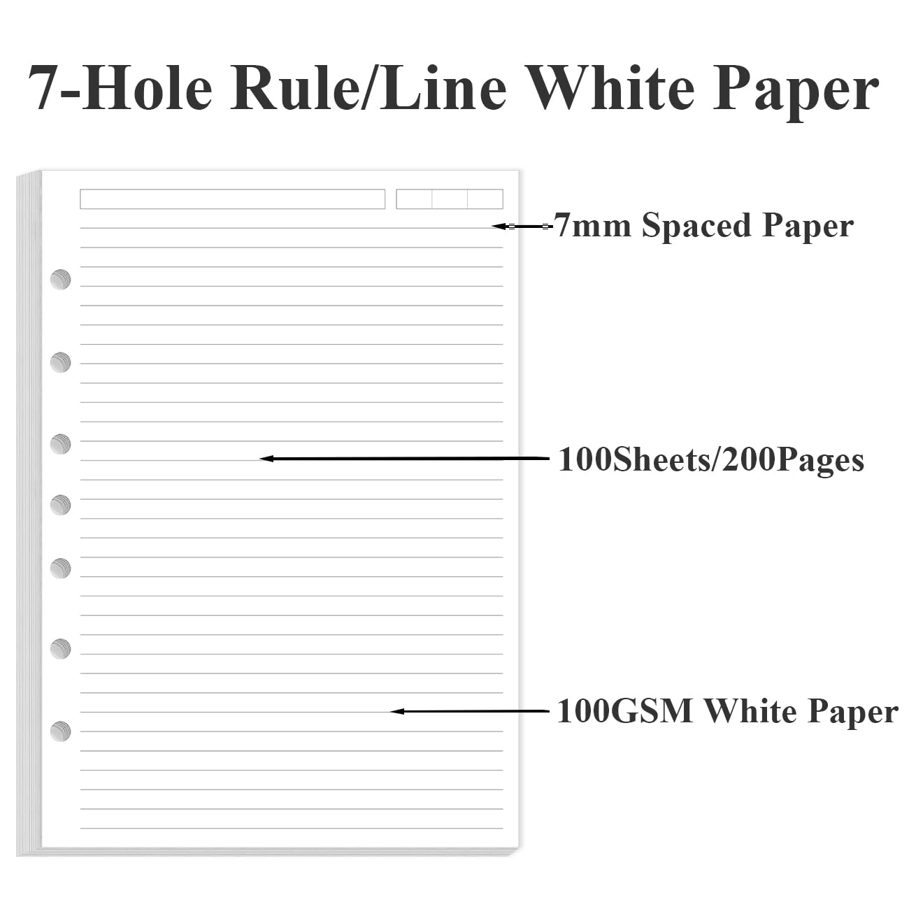 7-Hole Lined Paper Refills for Mini Binder - 100 Sheets/200 Pages 7 Ring Loose Leaf Lined Paper with 5 Colorful Tab Dividers, 5.8" x 8.5"