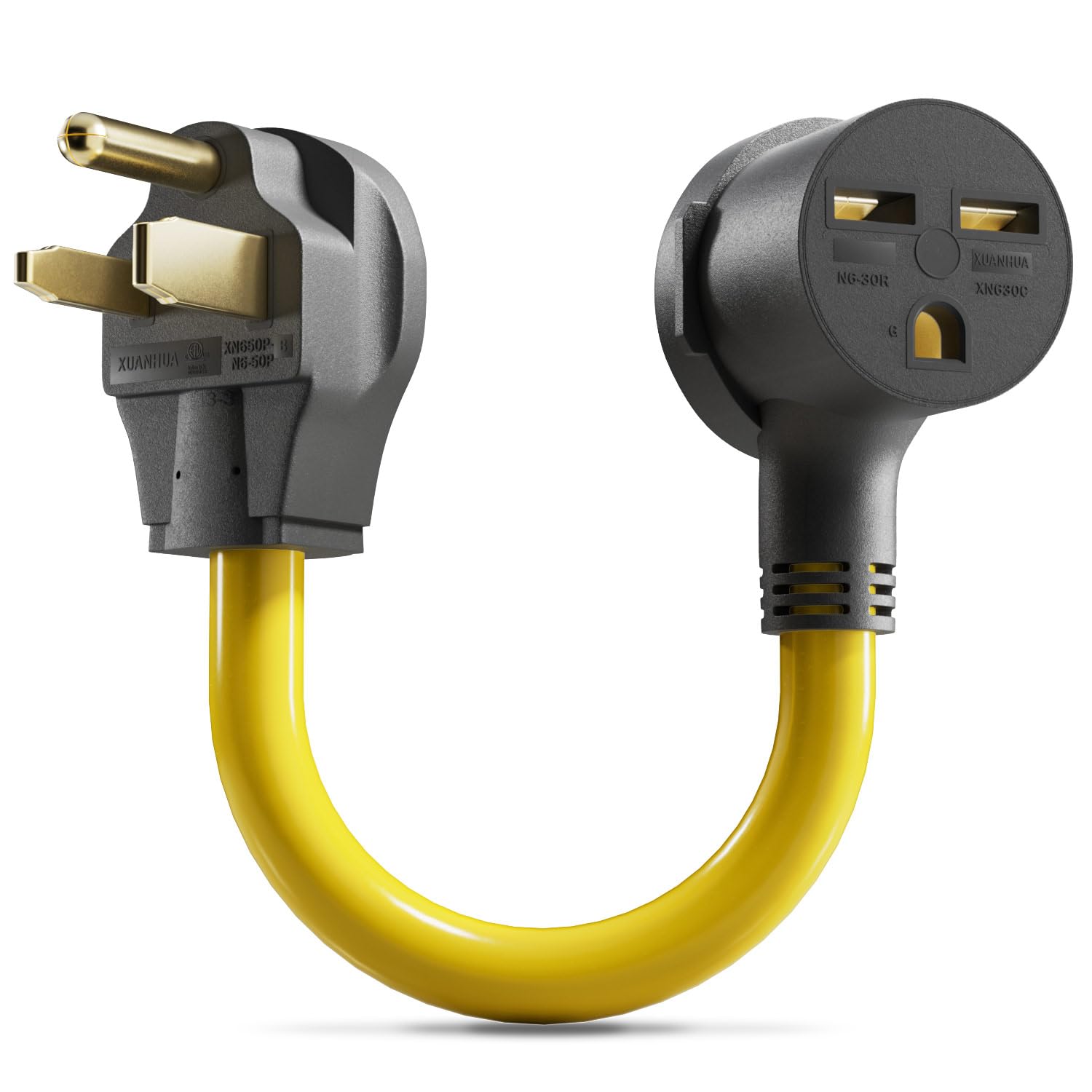 LudoPam Power Cord Adapter, 1 Feet, NEMA 6-50P to 6-30R, 50A to 30A Generator Welder Dryer Converter, Yellow