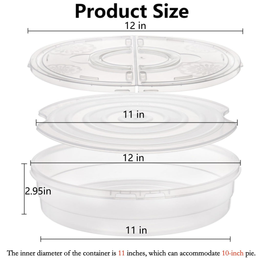 Lawei 2 Pack 12 Inch Food Storage Container with Lid and Handle, 2 Compartment Leak-Proof Pie Carrier & Pizza Keeper, Reusable Pizza Storage Container for Cake, Cheesecake, Tortilla, Picnic, Pastry