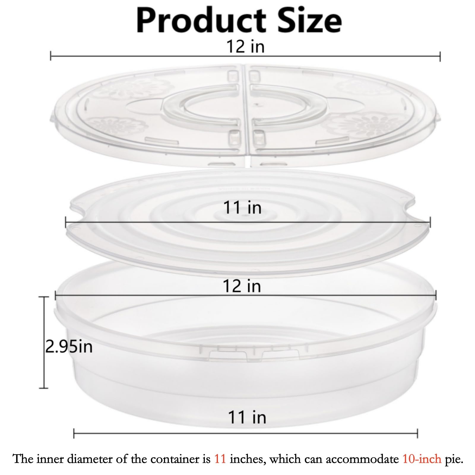 Lawei 2 Pack 12 Inch Food Storage Container with Lid and Handle, 2 Compartment Leak-Proof Pie Carrier & Pizza Keeper, Reusable Pizza Storage Container for Cake, Cheesecake, Tortilla, Picnic, Pastry