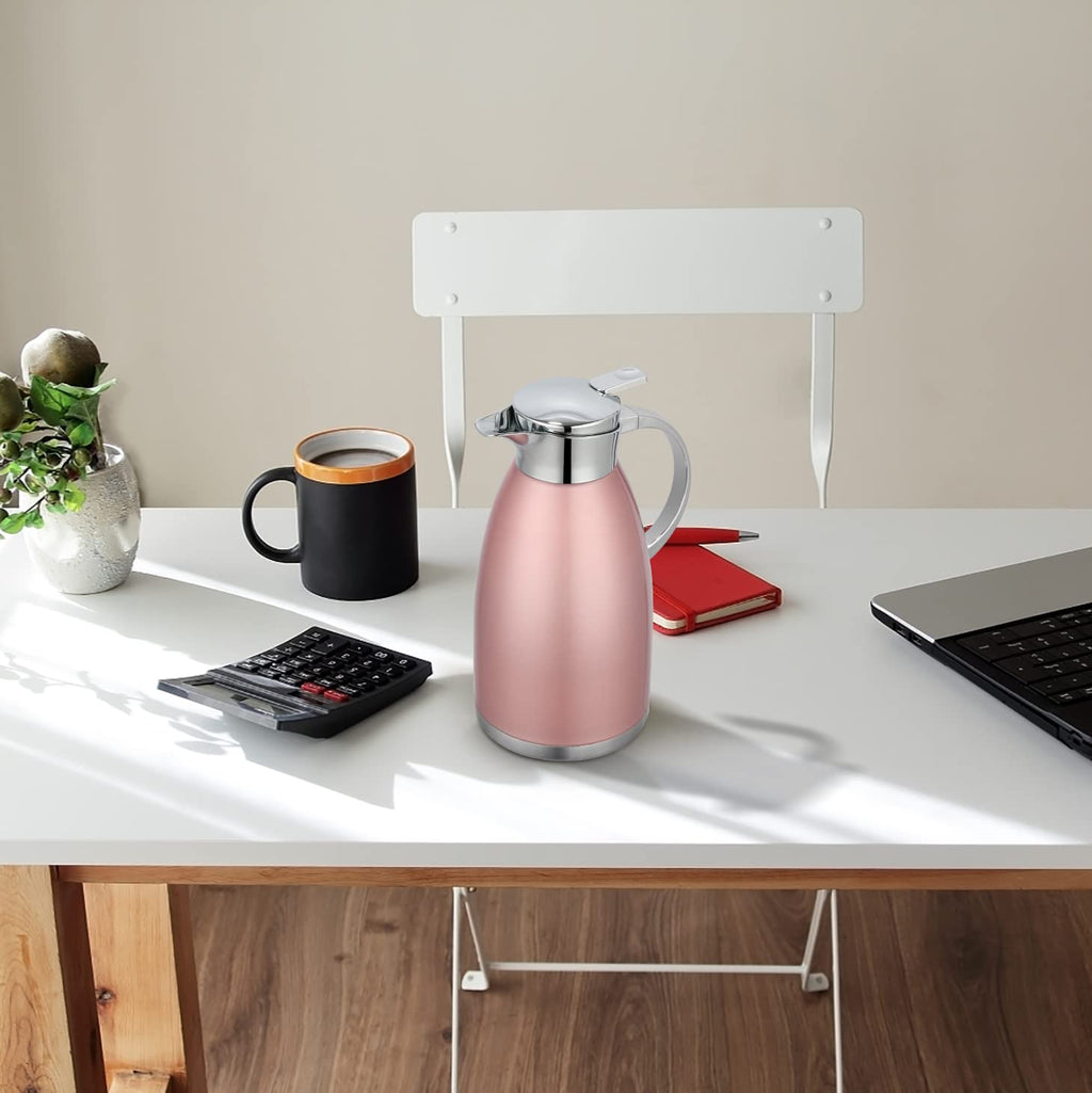 Asiulalt 2.3L/ 78oz Stainless Steel Thermal Carafe, Coffee Carafe Jugs with Lid, Double Walled Vacuum Insulated Coffee Pot with Press Button Top for Coffee/Juice/Milk/Tea etc (Pink)