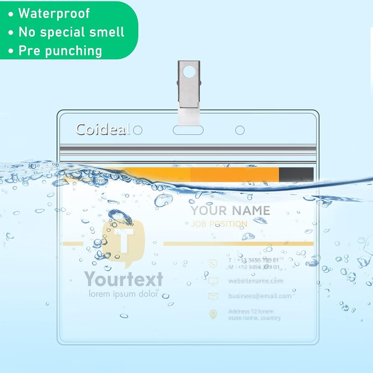 Plastic Horizontal Badge Holder Clear - Coideal 36 Pcs Thick Name Tag ID Card Holders Protector Transparent Sleeves with Waterproof Resealable Zip (126x115mm)