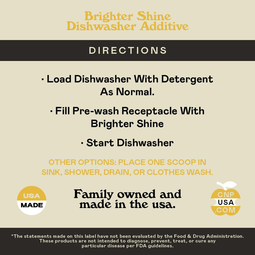 Brighter Shine - 60 Uses, Natural Lemon Dishwasher Additive & Citric Acid Cleaner, Hard Water Spots Remover