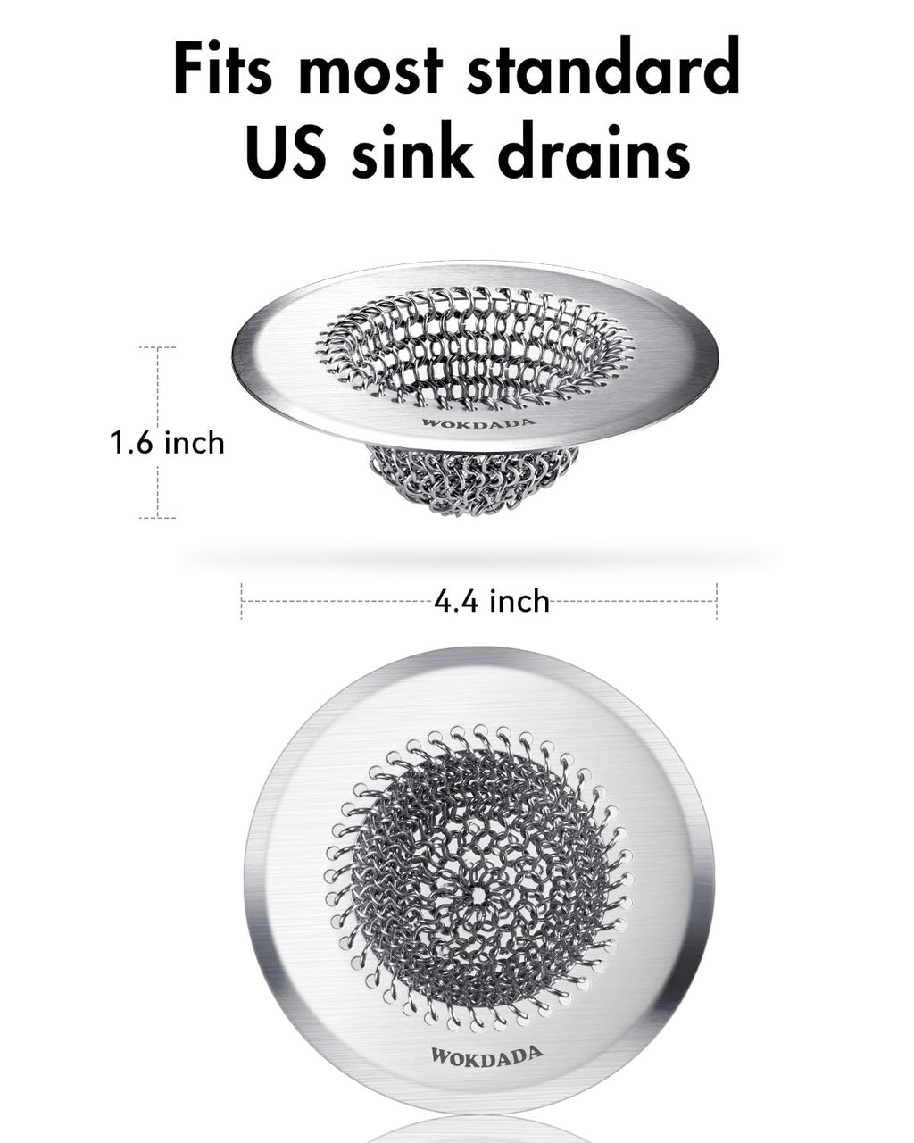 Sink Drain Strainer, Reversible Easy Clean Mesh Sink Strainer with 304 Stainless Steel, Wokdada Revolutionary Anti-Rust Large Kitchen Sink Strainer Food Catcher for Garbage Disposal Without Clogging