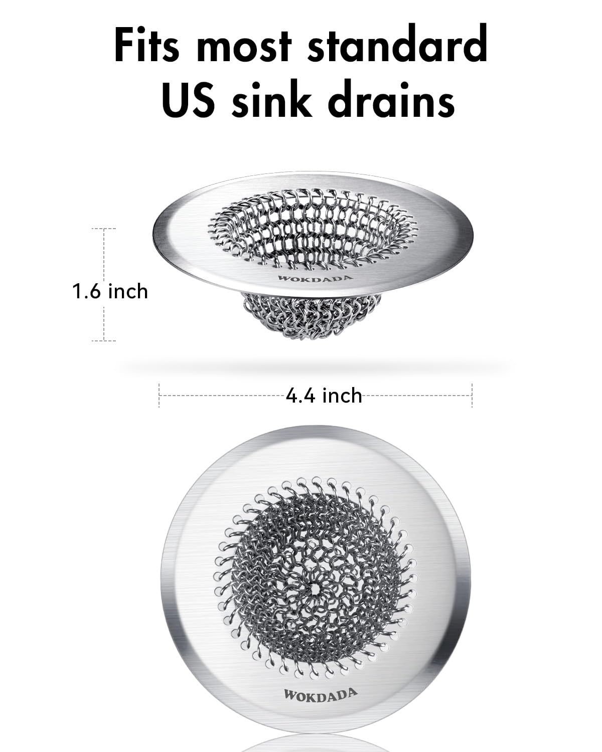 Sink Drain Strainer, Reversible Easy Clean Mesh Sink Strainer with 304 Stainless Steel, Wokdada Revolutionary Anti-Rust Large Kitchen Sink Strainer Food Catcher for Garbage Disposal Without Clogging