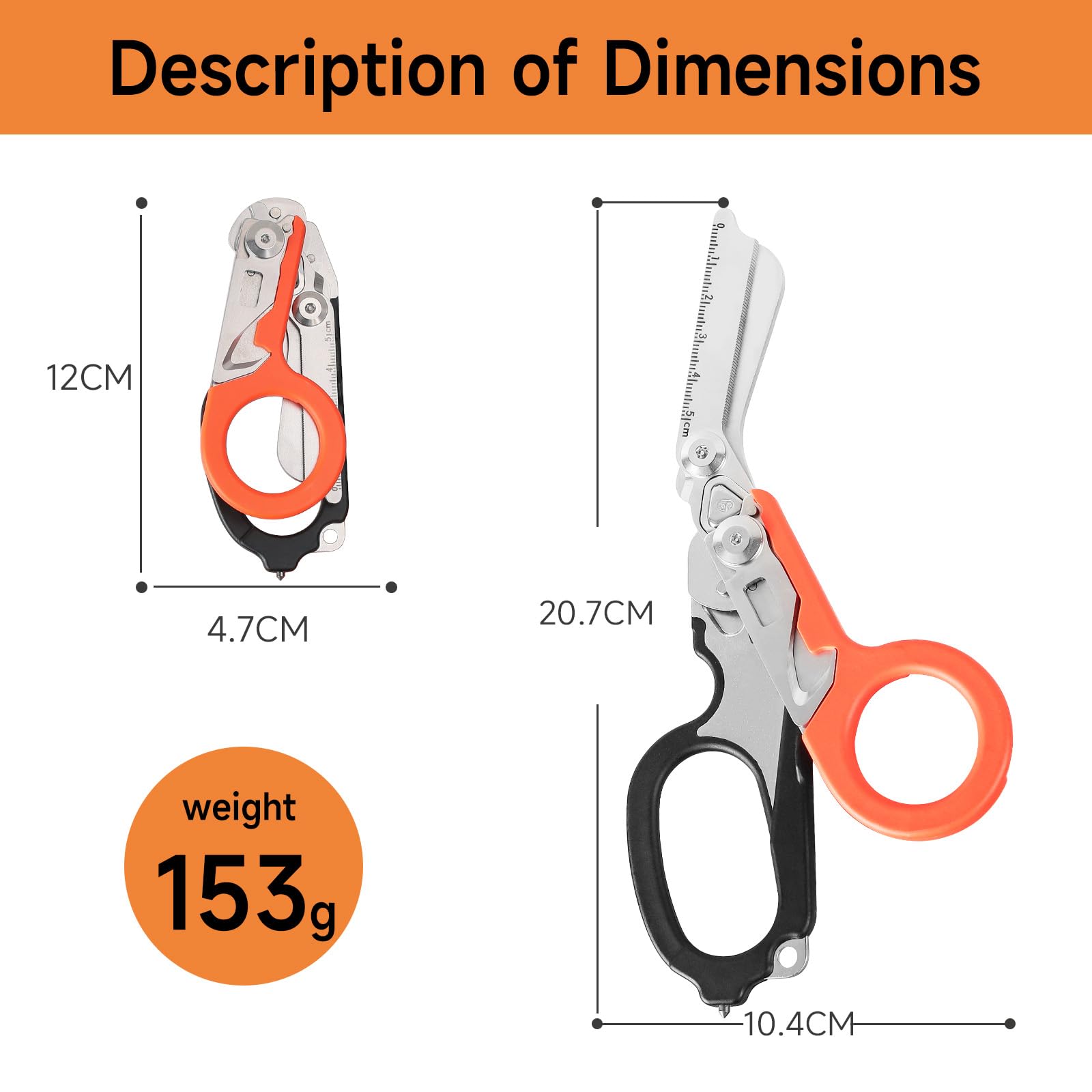 TOWOT Trauma Shears - 6 in 1 Emergency Response Shears with Strap Cutter and Glass Breaker, Stainless Steel Foldable Scissors Pliers