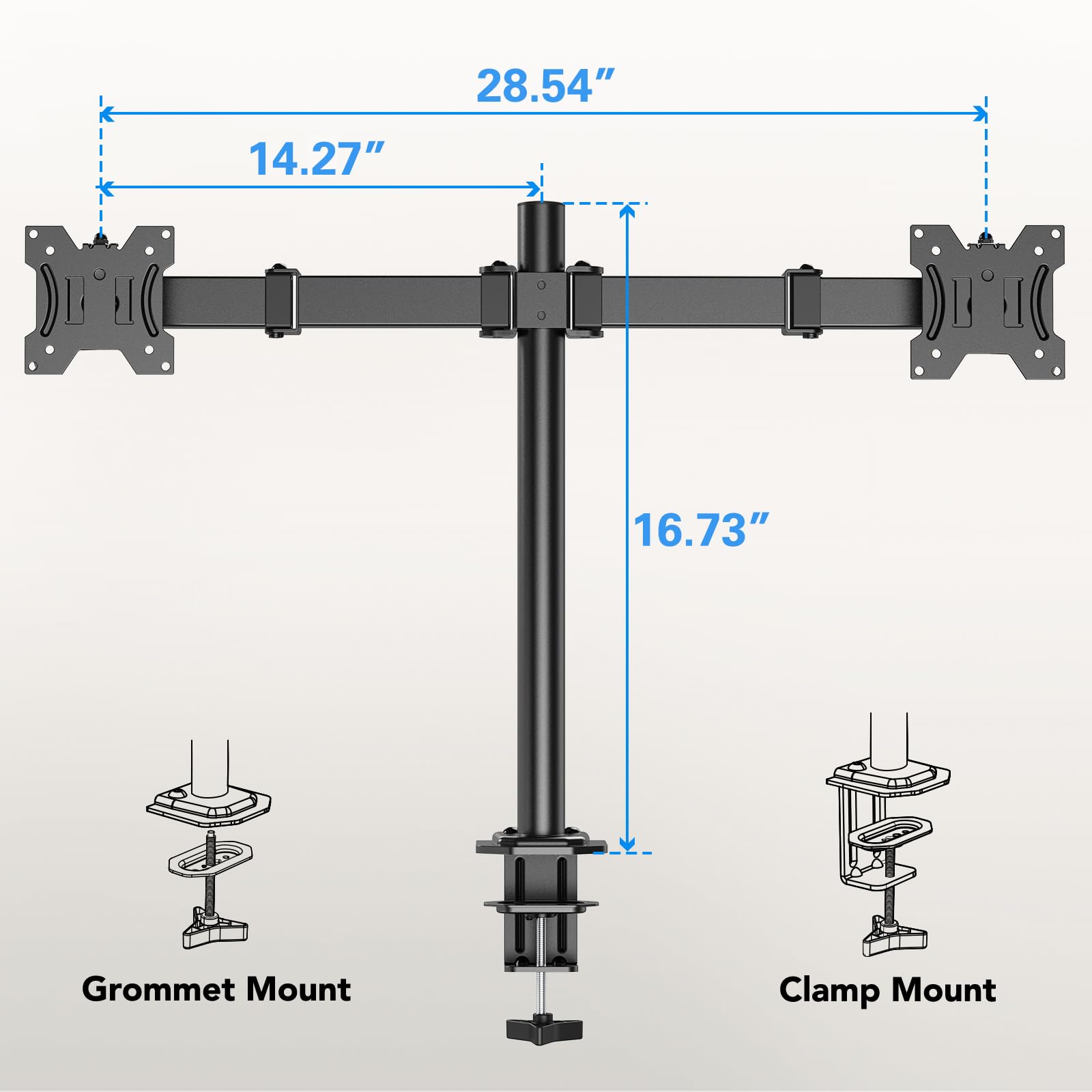 HUANUO Dual Monitor Stand for 13-30 Inch Screens | 22lbs Per Arm| 75x75mm & 100x100mm VESA | C-Clamp & Grommet Mount | Includes Cable Management & USB Support