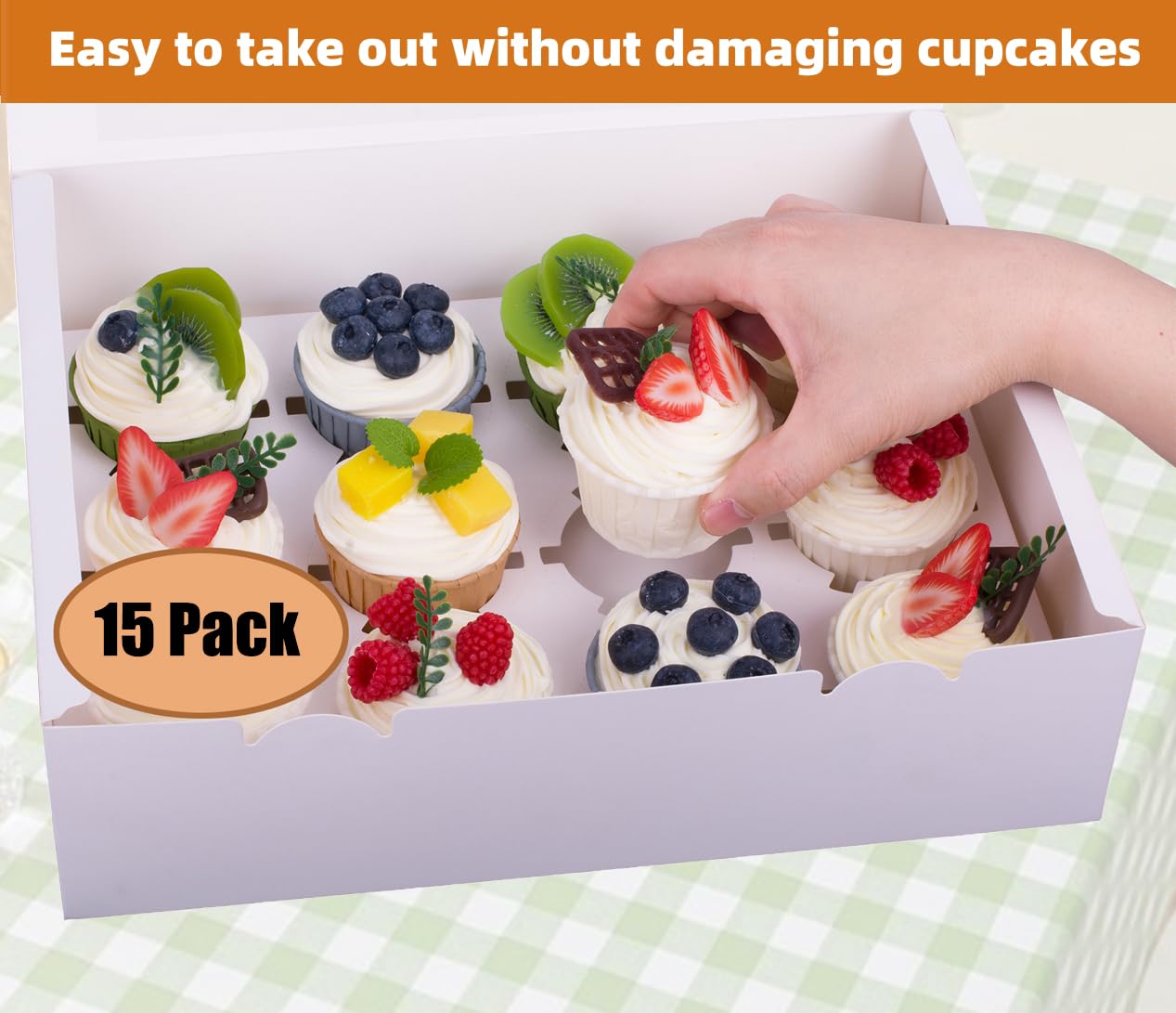 LONGTEAM 15-Set Cupcake Boxes Hold 12 Standard Cupcakes, Food Grade Cupcake Holders Bakery Carrier Boxes with Windows and Inserts for Cupcakes, Muffins and Pastries (White-15 Pack)
