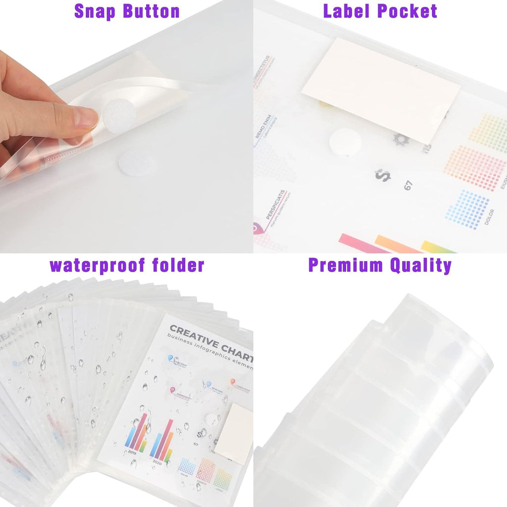 Colacoo A4 Binder Pocket Binder Organizer, 11 Holes Poly Envelope with Self Adhesive Dot for 2/3/4 Plastic Binder Folders for School Office Supplies, Letter Size, Clear, 24pcs