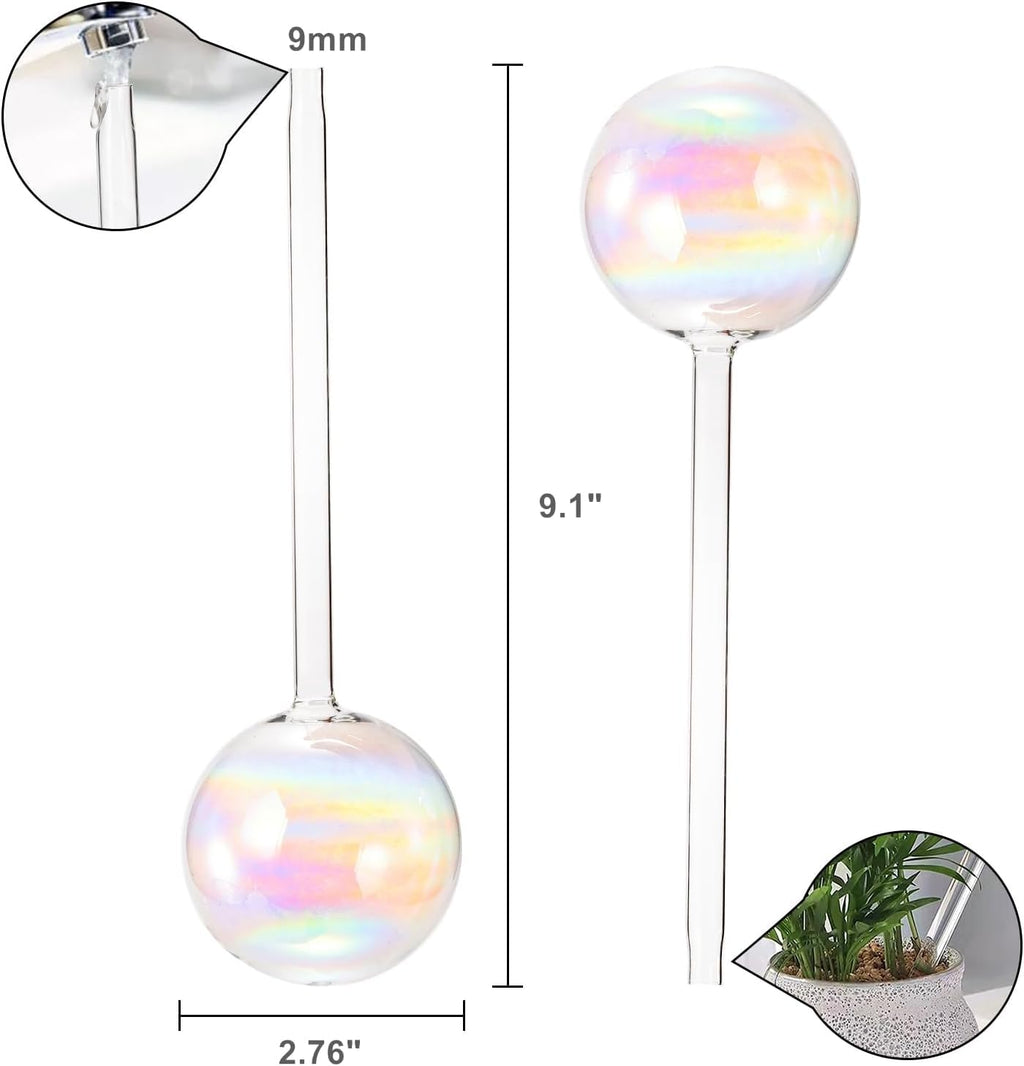Yopay 4 Pack Plant Watering Bulbs, Hand Blown Glass Self Watering Spikes Globes, Rainbow Gradient Color Indoor House Plant Automatic Water Bulb, Medium Size 8.7" L x 2.8" D