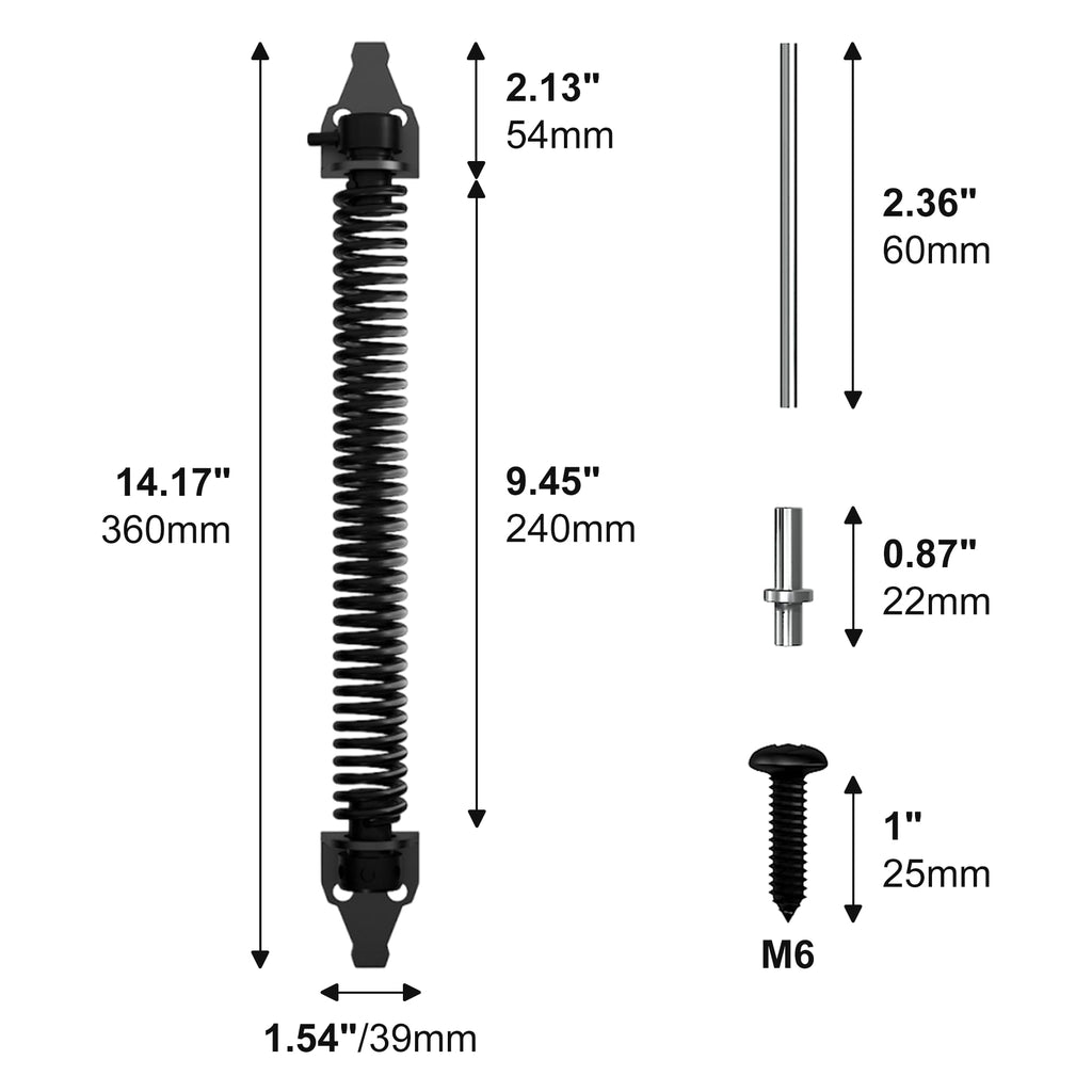 skysen 14" Fence gate Spring self Closing and Adjustable for Wooden or Vinyl Fence,Carbon Steel,Black(gate spring-14)