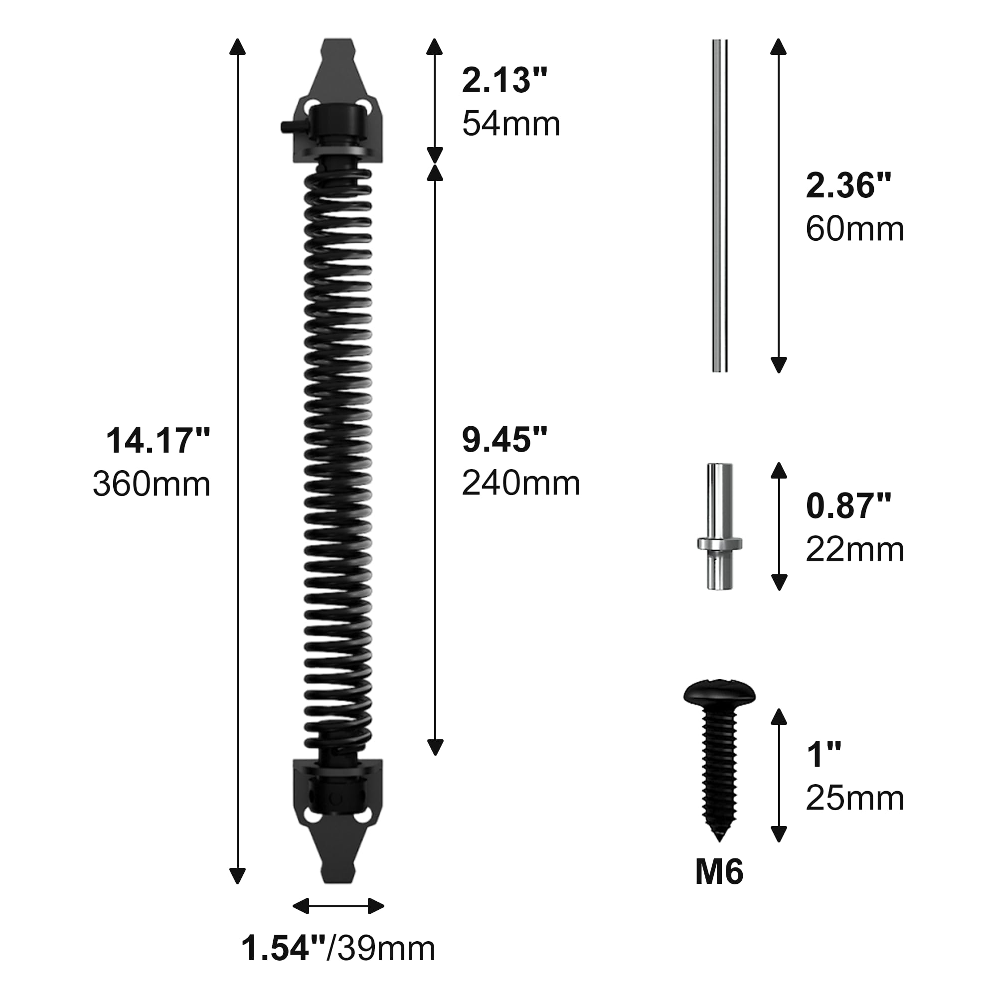 skysen 14" Fence gate Spring self Closing and Adjustable for Wooden or Vinyl Fence,Carbon Steel,Black(gate spring-14)