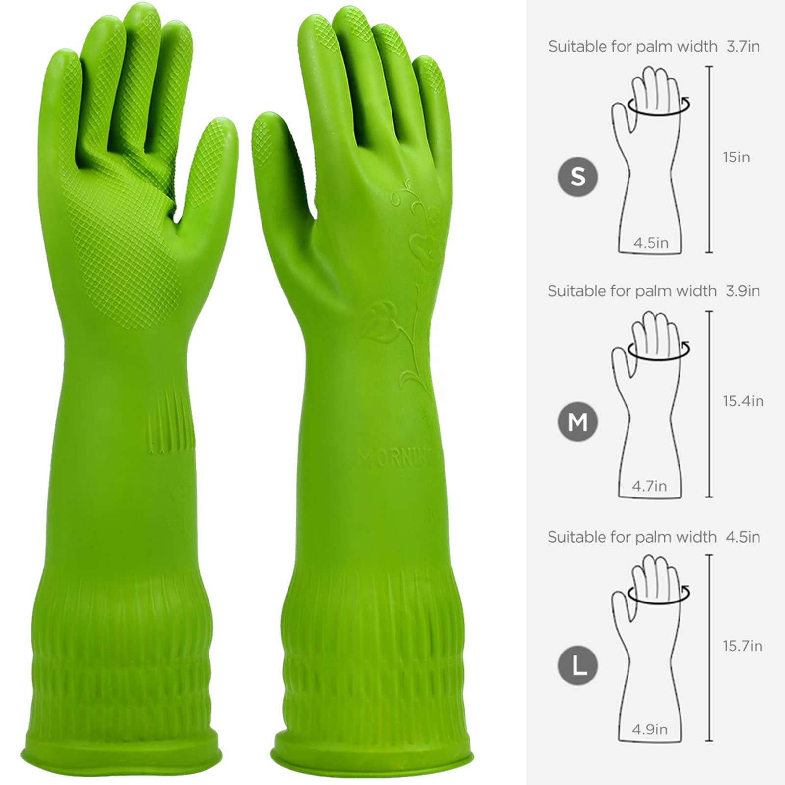 Rubber dishwashing gloves 3 Pairs for kitchen,Cleaning washing dish gloves long for household reuseable durable.(Small,Multicolor)