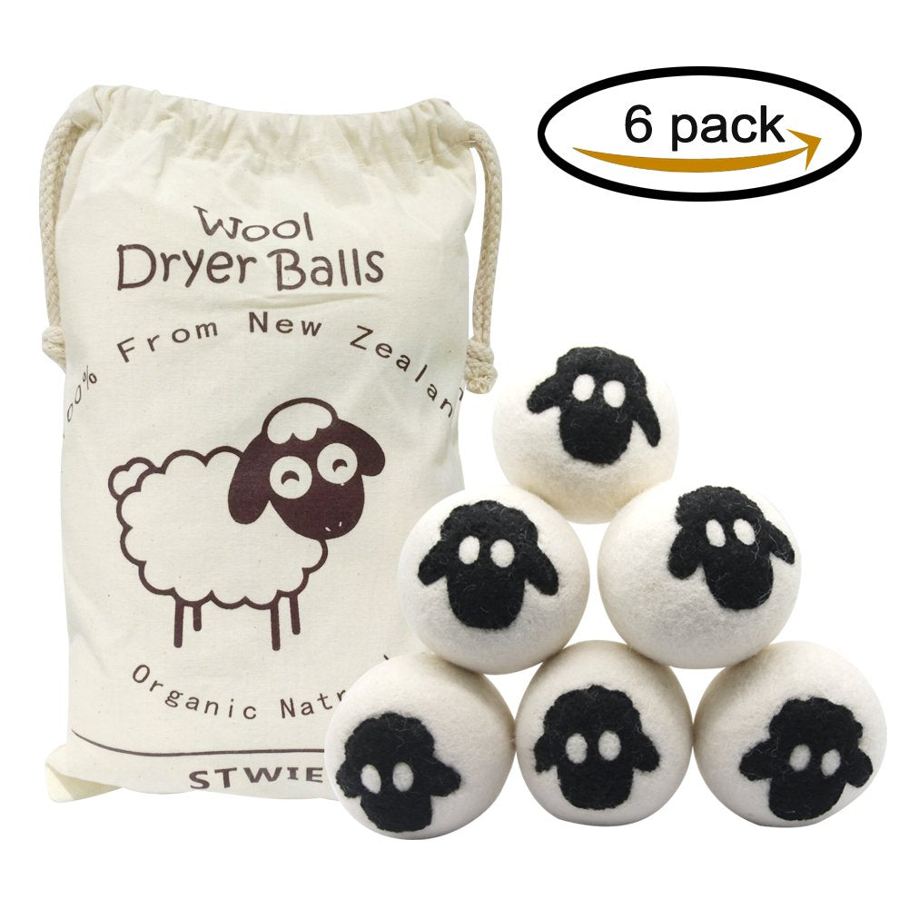 Wool Dryer Balls-6Pack XL Size- Reusable Natural Fabric Softener Dryer Balls Boules De Séchage,Felted New Zealand Wool Laundry Balls to Save 20-40% Drying Time,Reduce Wrinkles No Lint By Stwie
