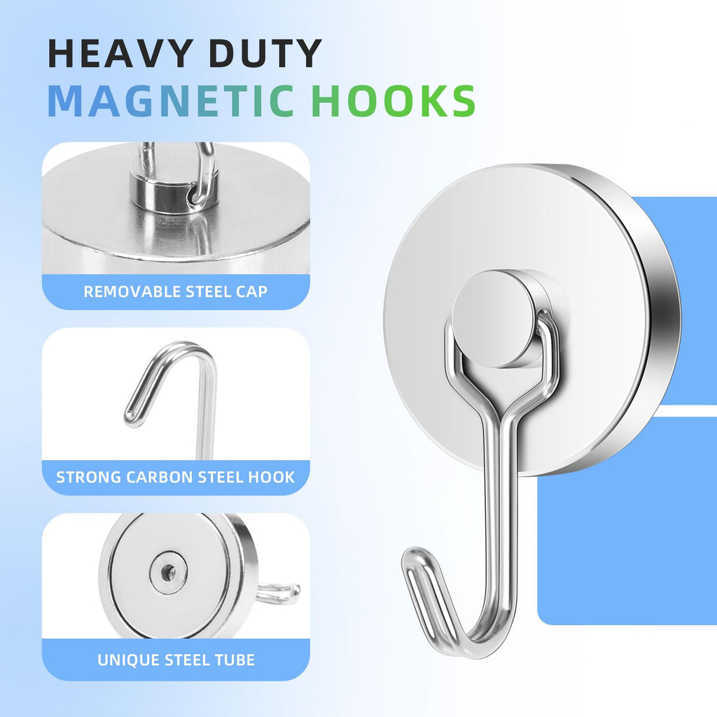 Neosmuk Magnetic Hooks,120lb Heavy Duty Earth Magnets with Swing Hook for Refrigerator, Extra Strong Cruise Hook for Hanging, Magnetic Hanger for Cabins, Grill(Silvery,6 Pack)