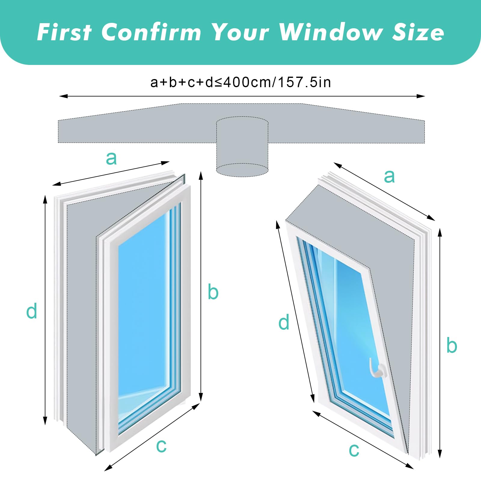 Fohil 400CM (157") Portable AC Window Seal Kit, Window Vent Seal Kit for Portable Air Conditioner Dryer, Waterproof Full Sealing A/C Vent Sealing Cloth for Push Out Windows