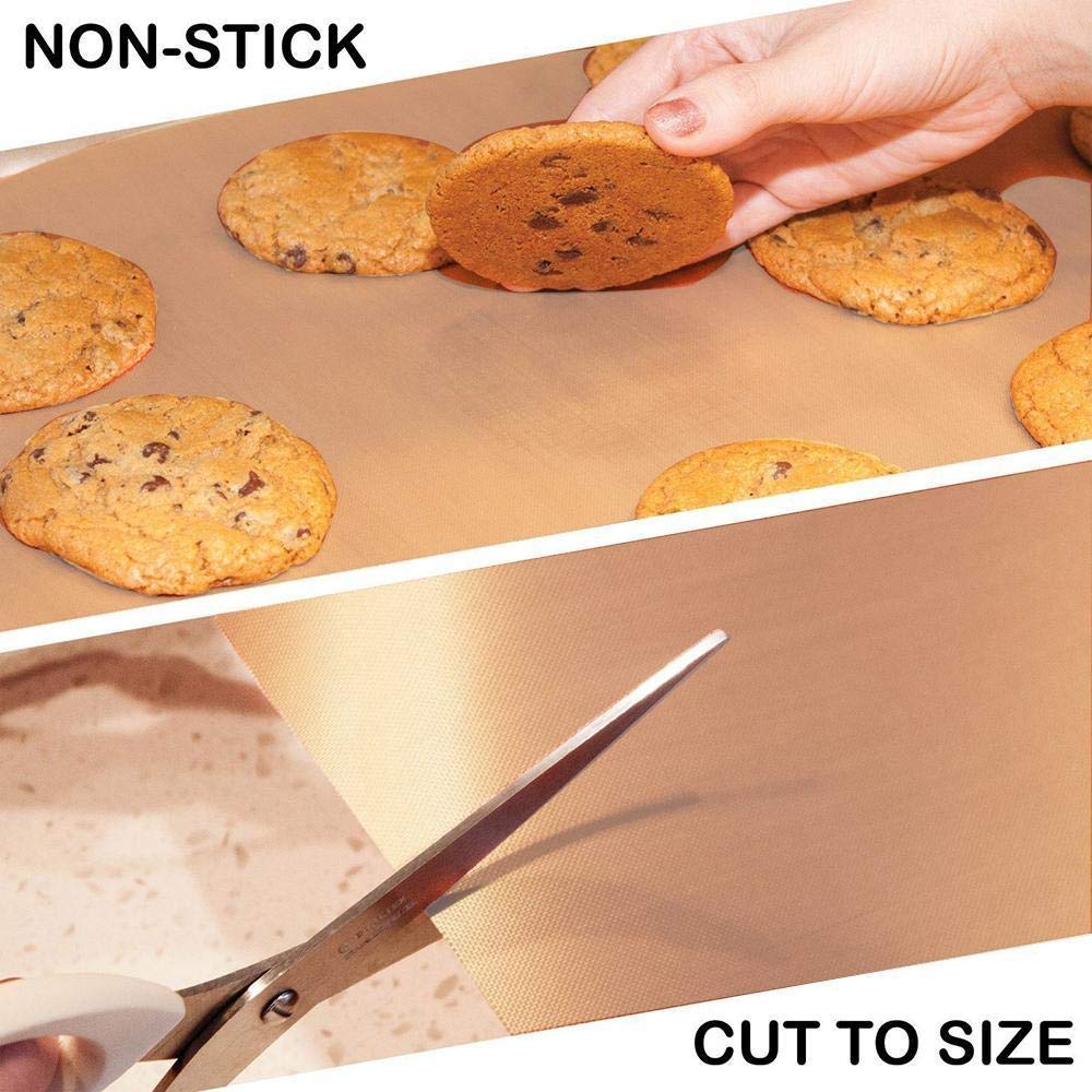Kibon BBQ Grill Mat Oven Liner Charcoal BBQ Copper Grilling Mats 100% Non Stick Teflon Sheet,Oven Sheet Reusable, FDA-Approved & Easy to Clean for Electric Grill, Gas, Microwave, Charcoal and Toaster Oven 15.7 x 13 Inch (5 PCS)